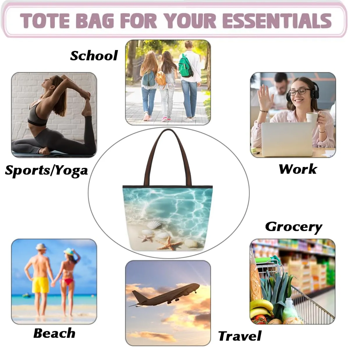 Tote Bag for Women with Zipper Large Capacity Top Handle Casual Shoulder Bag Handbag Reusable Shopping