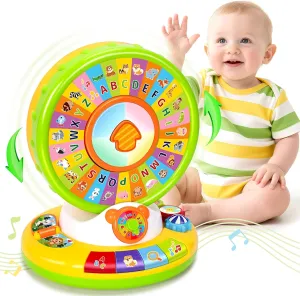 Toy for 1 2 3 Year Old Boys Girls, Spin and Sing Alphabet Baby Musical Learning Toys for Toddler 12-18 Months, Interactive Games with Light and Animals Sounds, Christmas Birthday Gifts for Ages 1-3