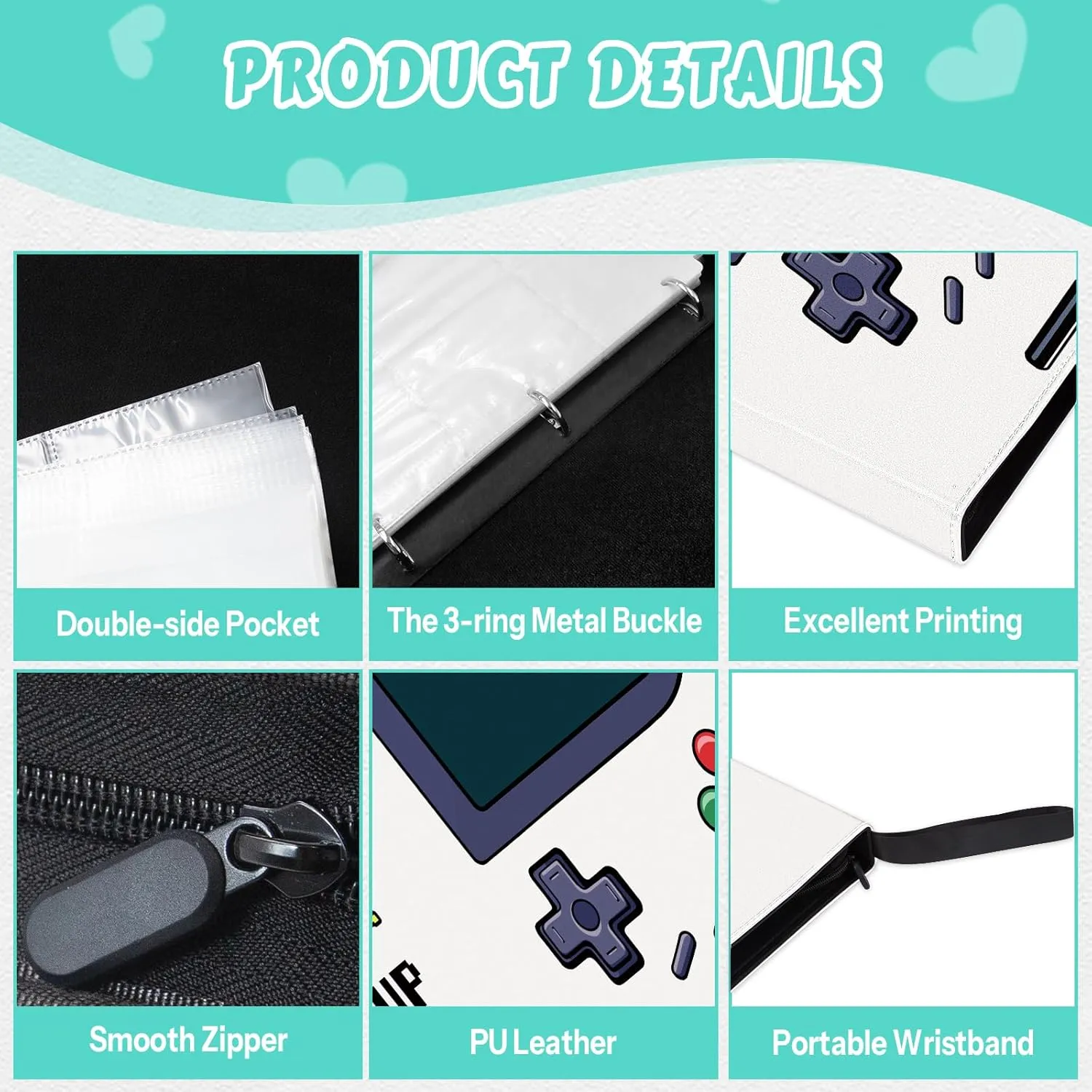 Trading Card Collection Binders Folder for Men Teens, Double-Sided 8-Pocket Card Album with Zipper, Game Cards Binder for Game Lover, Gaming Design Cards Binder for Boys Girls