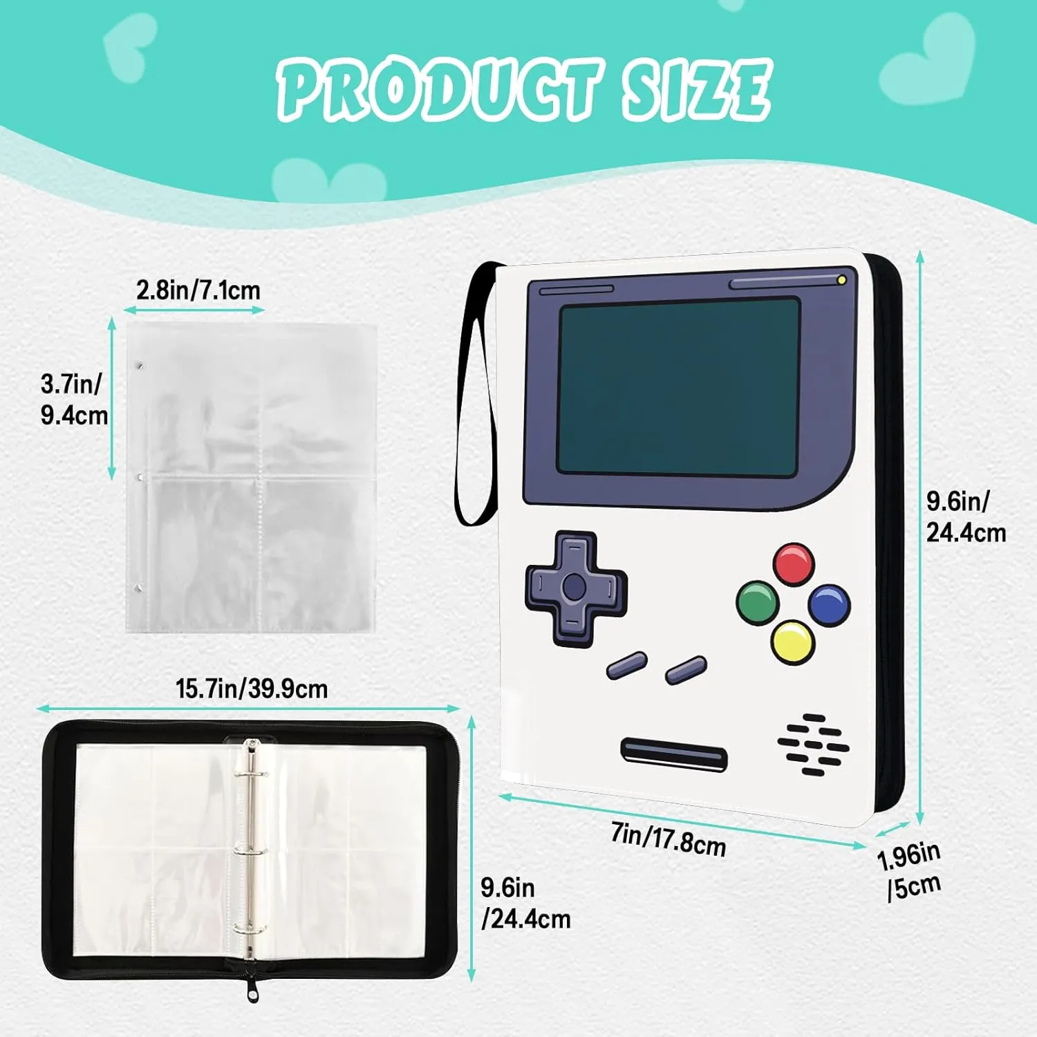 Trading Card Collection Binders Folder for Men Teens, Double-Sided 8-Pocket Card Album with Zipper, Game Cards Binder for Game Lover, Gaming Design Cards Binder for Boys Girls