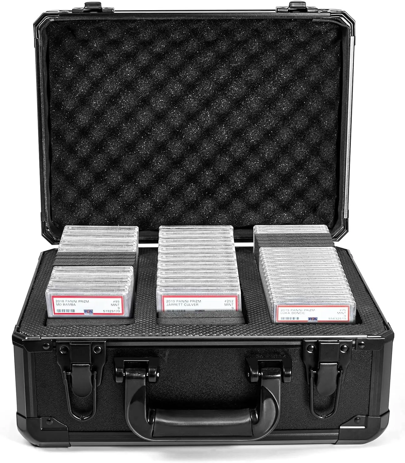 Trading Card Storage Box - Aluminum Sports Card Display Case for Graded Cards, Black