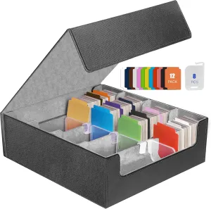 Trading Card Storage Box Fits 3200  Cards, Commander Deck Case with 12 Pcs Card Dividers&8 Card Supporters, PU Leather Magnetic Closure, Magic/TCG/YuGiOh/Sport Cards Blue and Grey randomly shipped