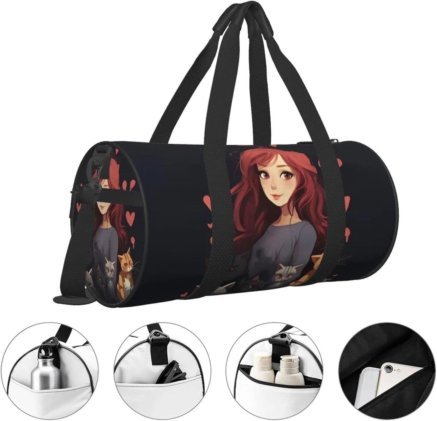 Travel Bag For Women,A Girl Who Loves Cats Print Personal Item Duffle Bags,Weekend Travel Duffel Tote Bag,Travel Sport Gym Bag For Men,Airplane Travel Essentials For Flying