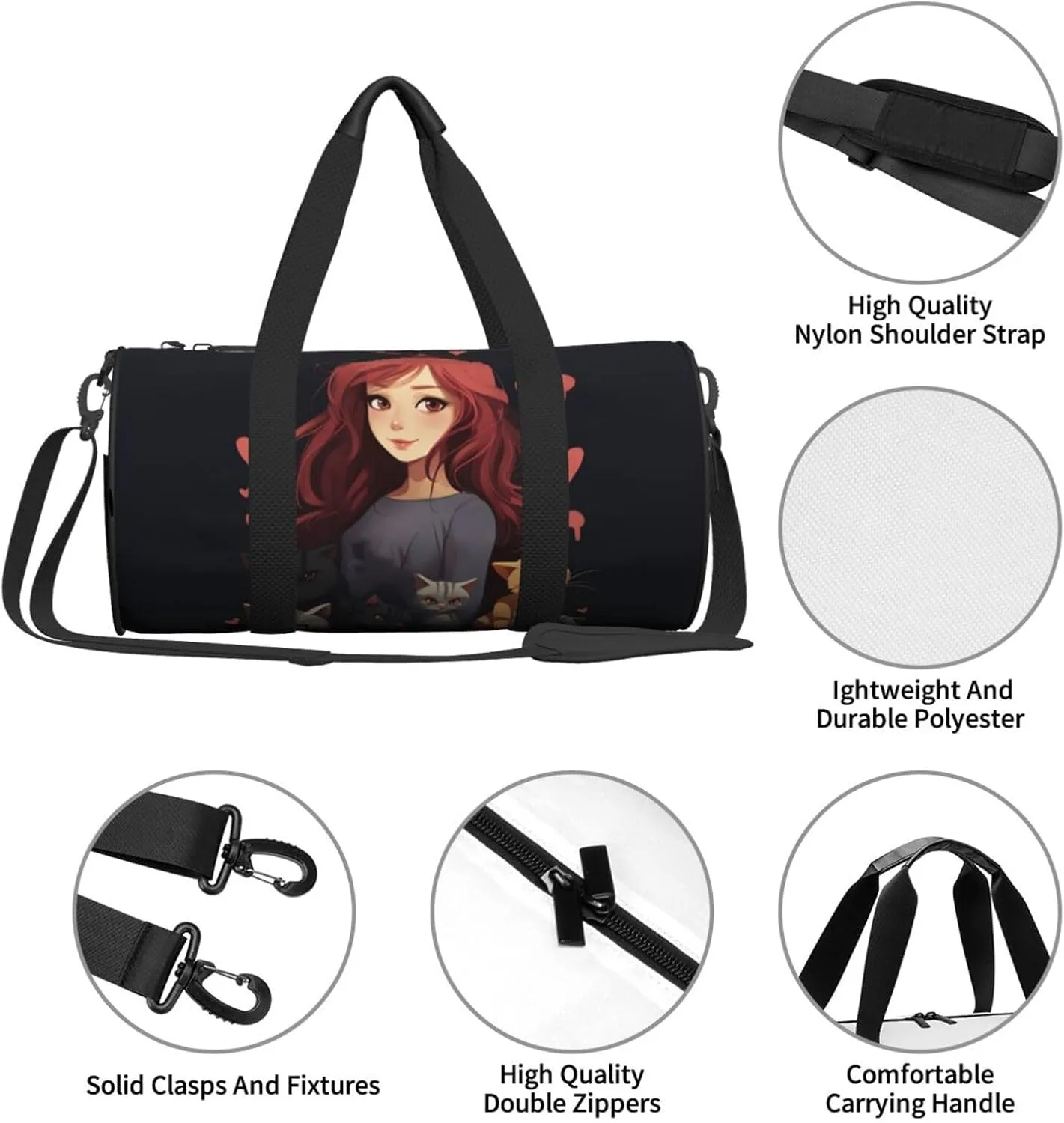Travel Bag For Women,A Girl Who Loves Cats Print Personal Item Duffle Bags,Weekend Travel Duffel Tote Bag,Travel Sport Gym Bag For Men,Airplane Travel Essentials For Flying