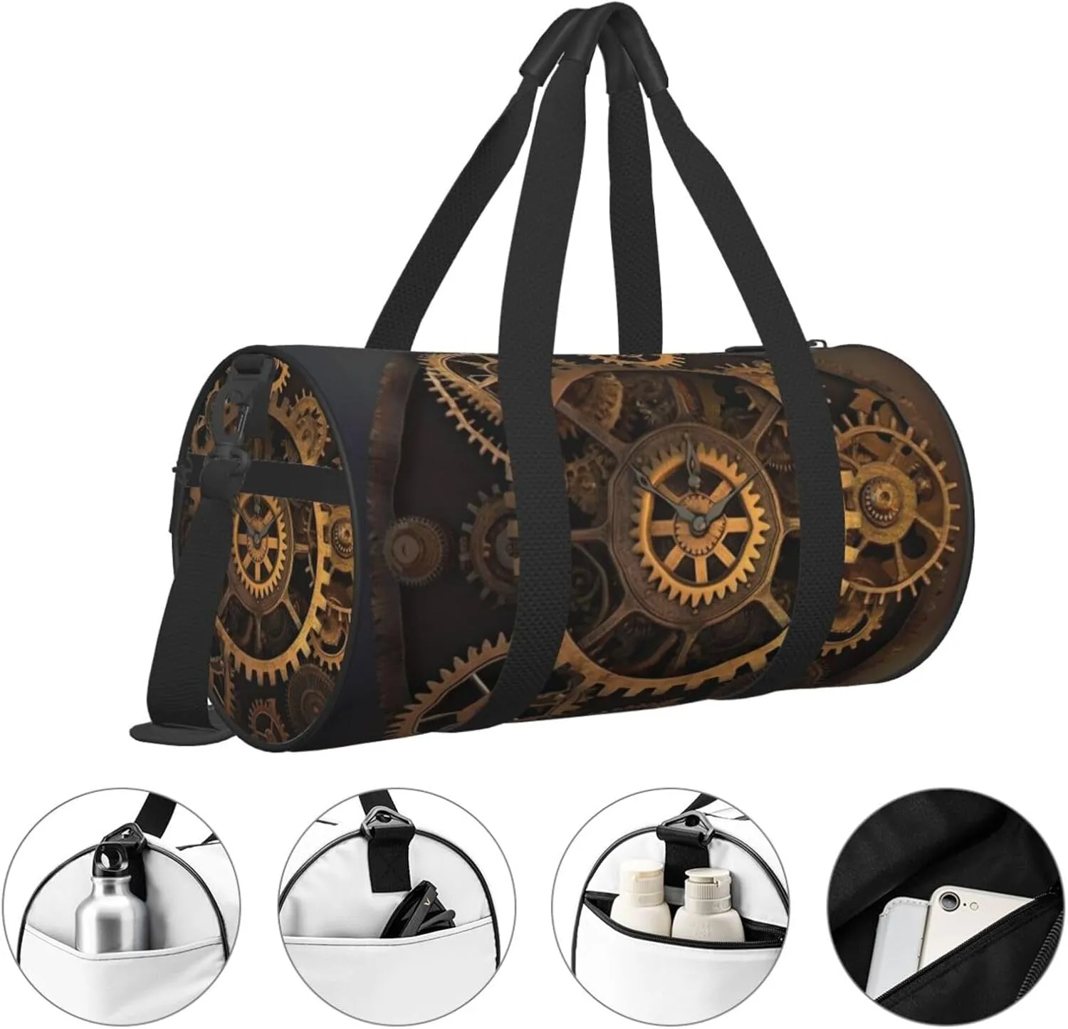 Travel Bag For Women,Gears Clock Bronze Century Print Personal Item Duffle Bags,Weekend Travel Duffel Tote Bag,Travel Sport Gym Bag For Men,Airplane Travel Essentials For Flying