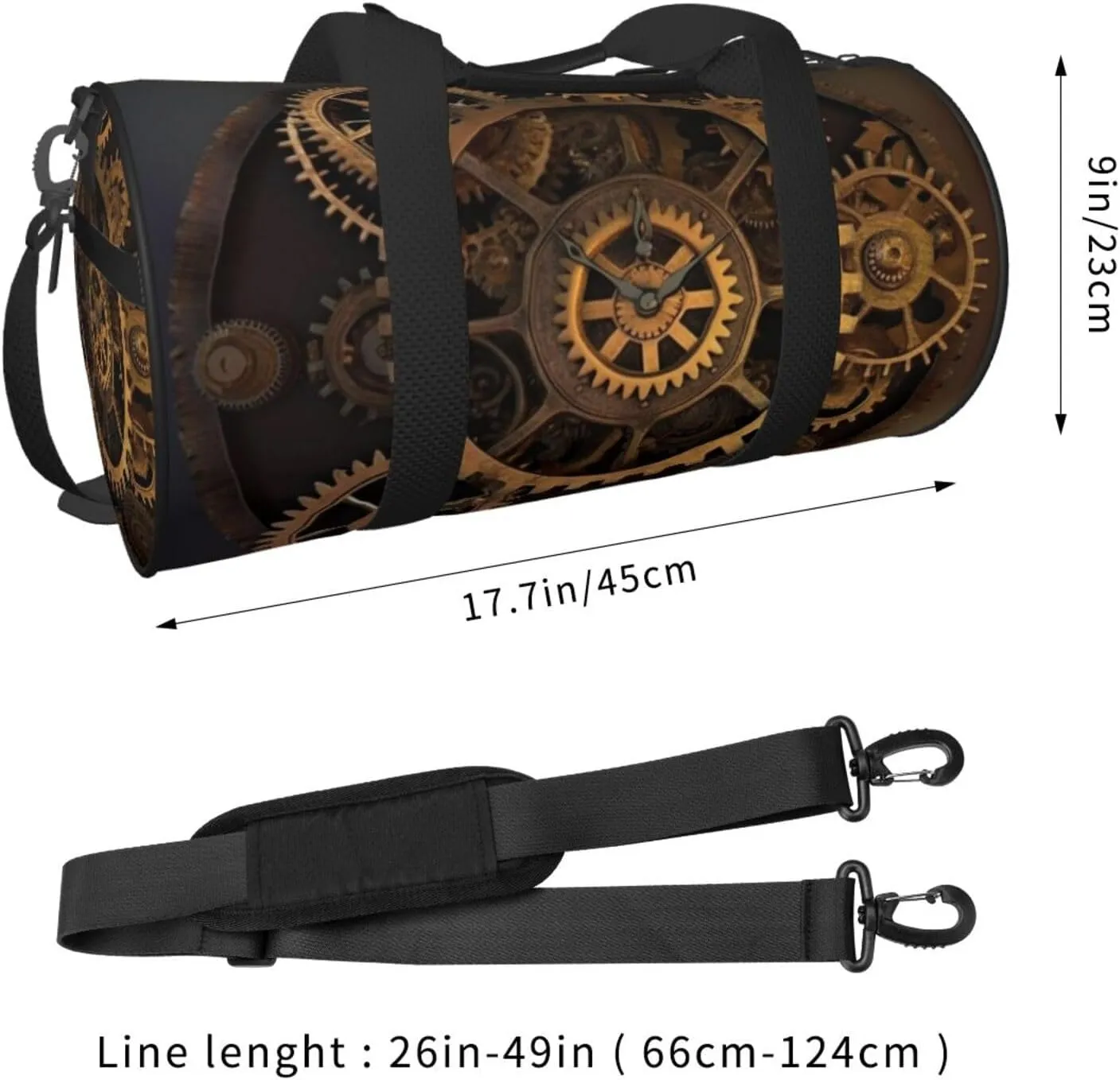 Travel Bag For Women,Gears Clock Bronze Century Print Personal Item Duffle Bags,Weekend Travel Duffel Tote Bag,Travel Sport Gym Bag For Men,Airplane Travel Essentials For Flying