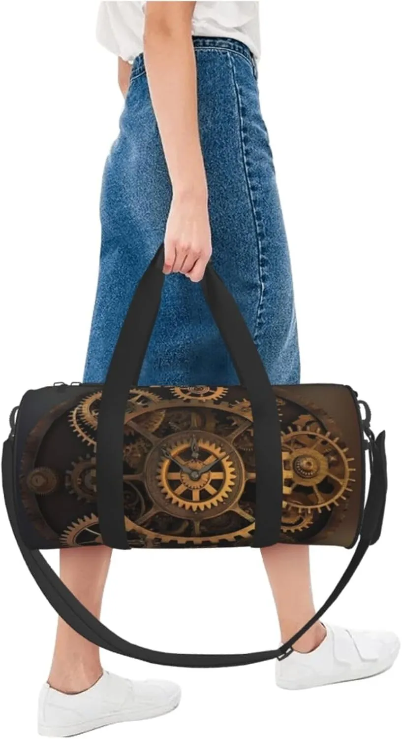 Travel Bag For Women,Gears Clock Bronze Century Print Personal Item Duffle Bags,Weekend Travel Duffel Tote Bag,Travel Sport Gym Bag For Men,Airplane Travel Essentials For Flying