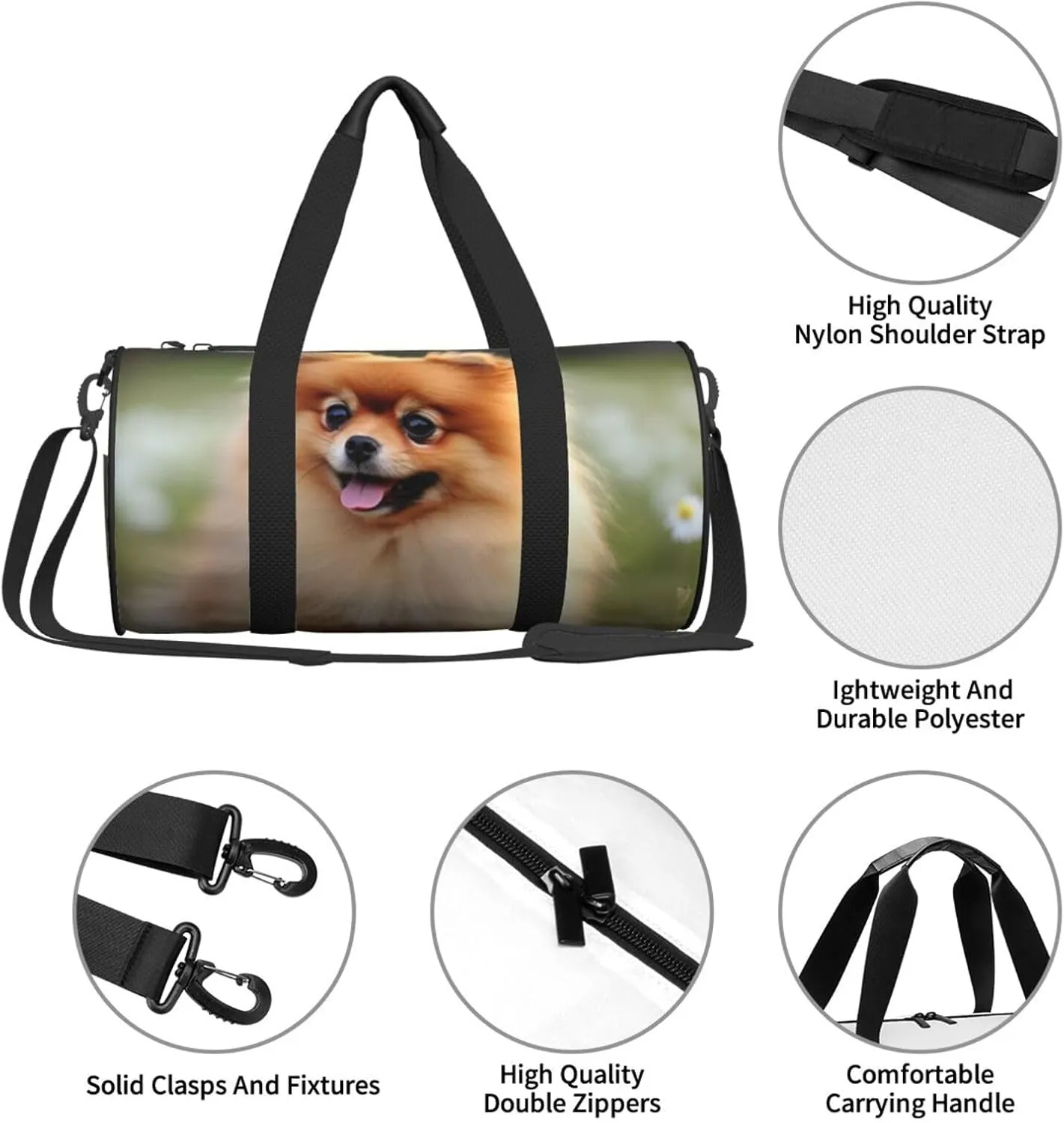 Travel Bag For Women,Pomeranian Dog Print Personal Item Duffle Bags,Weekend Travel Duffel Tote Bag,Travel Sport Gym Bag For Men,Airplane Travel Essentials For Flying
