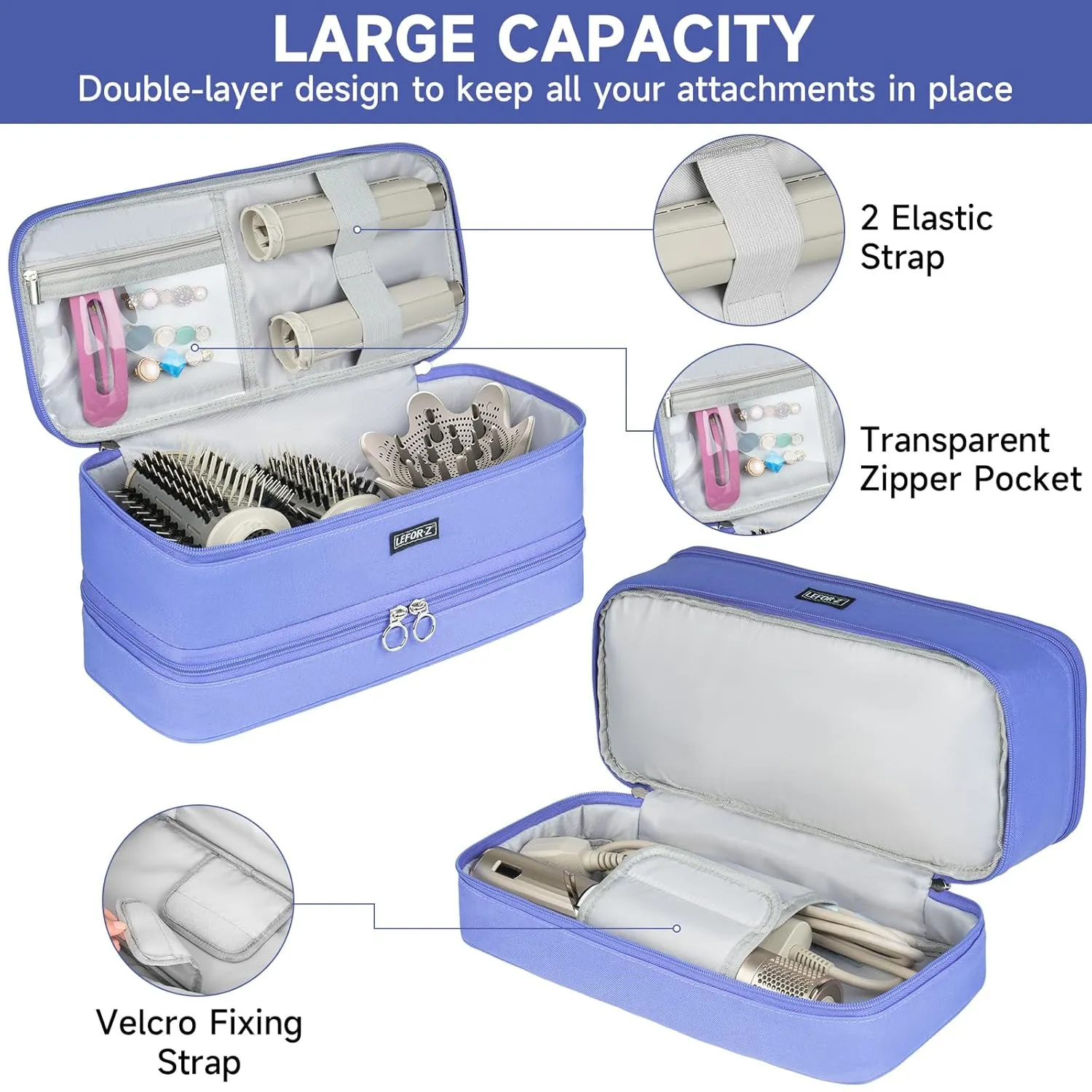 Travel Carrying Case Compatible with Shark Flexstyle/FlexFusion/Hair Dryer,Double-Layer Hair Hot Tools Storage Bag Fits for Dyson Airwrap Styler/Supersonic Hair Dryer and Attachments,Purple-Bag Only