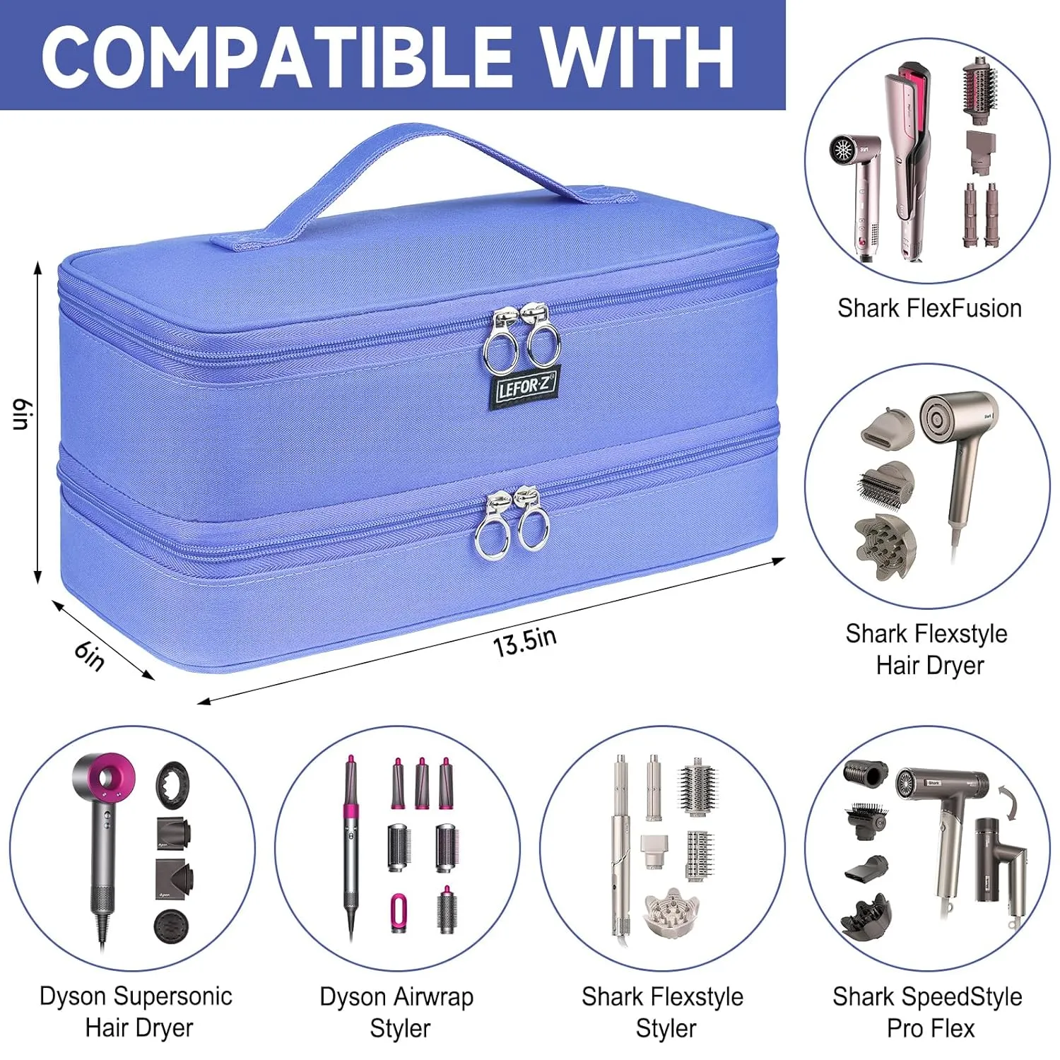 Travel Carrying Case Compatible with Shark Flexstyle/FlexFusion/Hair Dryer,Double-Layer Hair Hot Tools Storage Bag Fits for Dyson Airwrap Styler/Supersonic Hair Dryer and Attachments,Purple-Bag Only