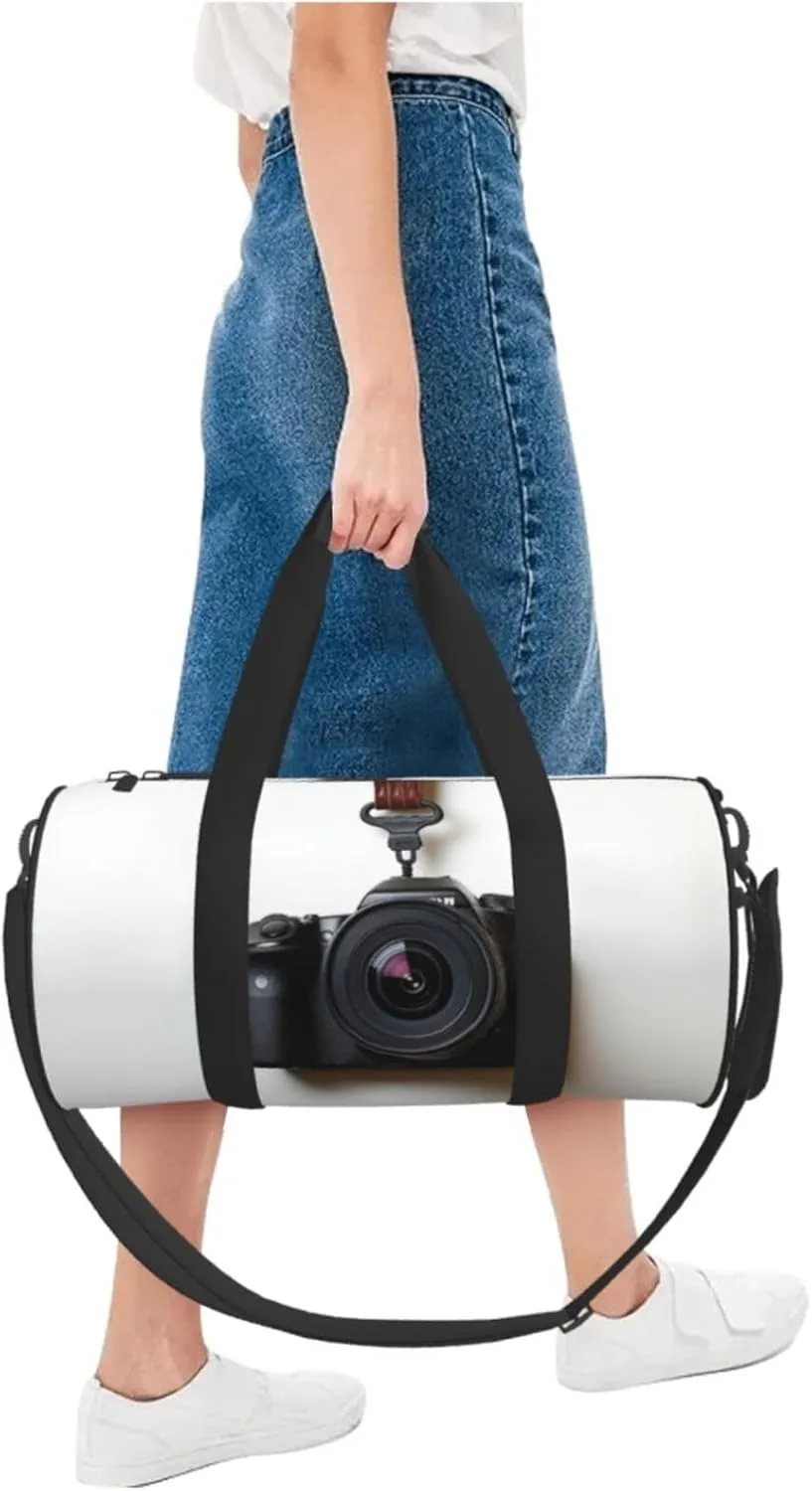 Travel Duffel Bag Camera Hanging On White Wall Weekender Overnight Bag For Men Women Large Capacity Sports Gym Bag Canvas Carry On Tote Bags For Travel Yoga