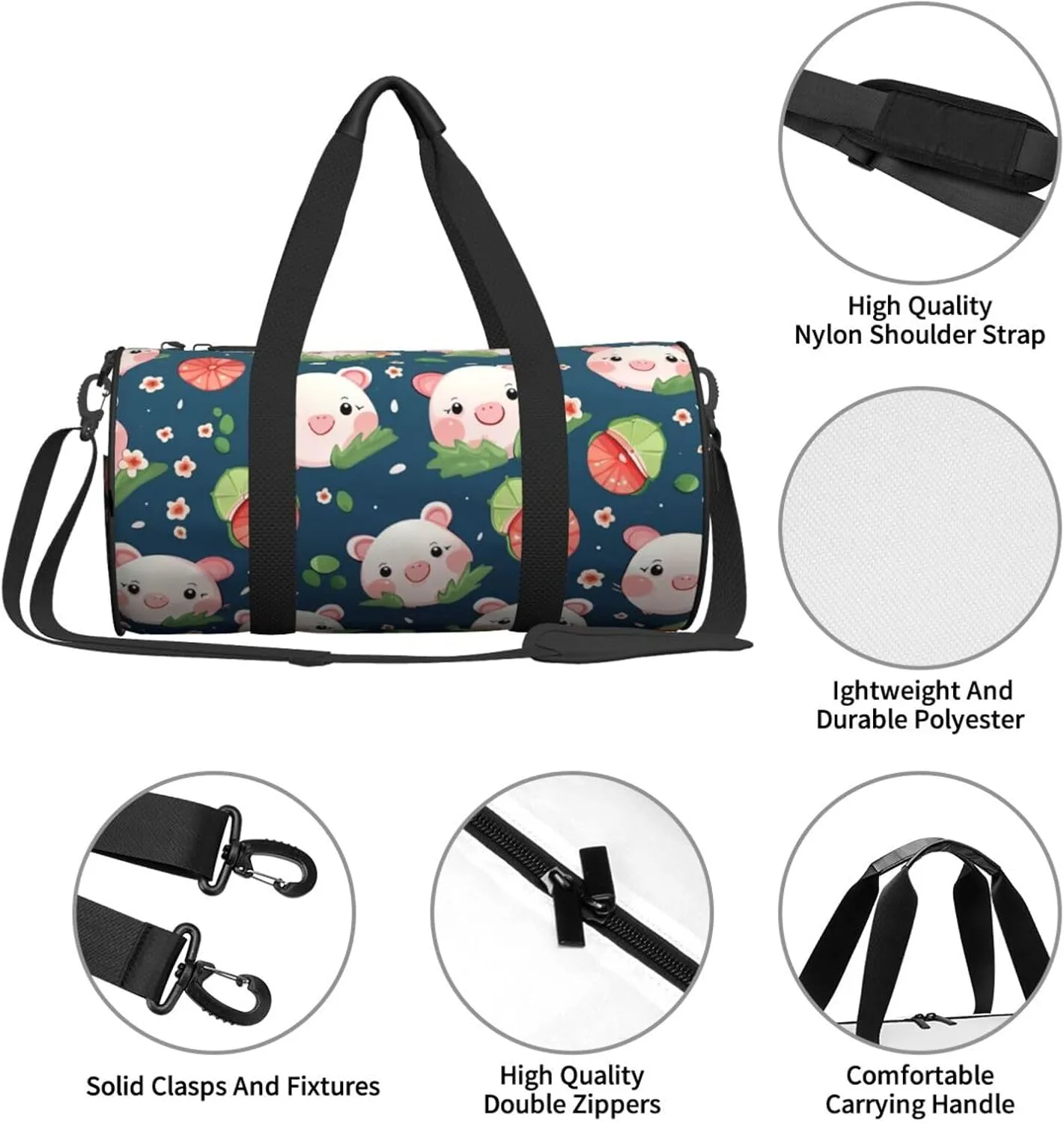 Travel Duffel Bag Cute Pigs Pattern Weekender Overnight Bag For Men Women Large Capacity Sports Gym Bag Canvas Carry On Tote Bags For Travel Yoga