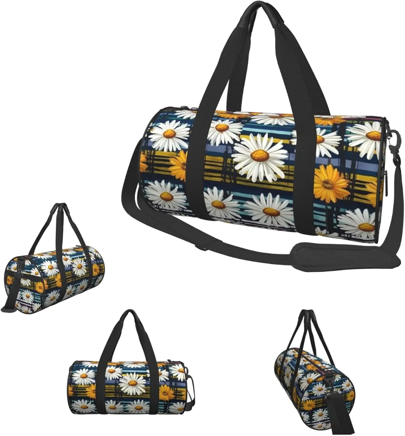 Travel Duffel Bag Daisies And Stripes Weekender Overnight Bag For Men Women Large Capacity Sports Gym Bag Canvas Carry On Tote Bags For Travel Yoga