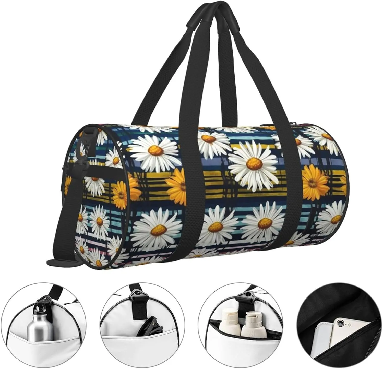 Travel Duffel Bag Daisies And Stripes Weekender Overnight Bag For Men Women Large Capacity Sports Gym Bag Canvas Carry On Tote Bags For Travel Yoga