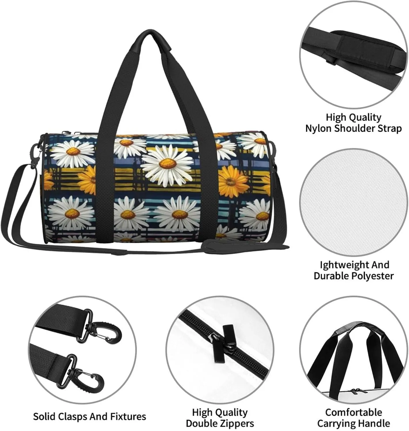 Travel Duffel Bag Daisies And Stripes Weekender Overnight Bag For Men Women Large Capacity Sports Gym Bag Canvas Carry On Tote Bags For Travel Yoga