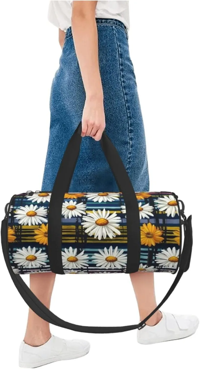Travel Duffel Bag Daisies And Stripes Weekender Overnight Bag For Men Women Large Capacity Sports Gym Bag Canvas Carry On Tote Bags For Travel Yoga