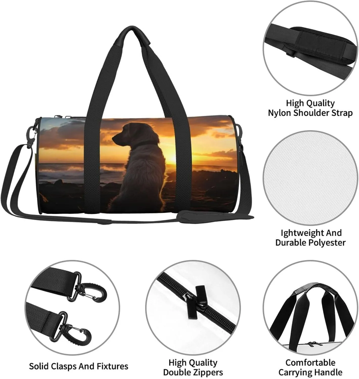 Travel Duffel Bag Dog And Sunset Weekender Overnight Bag For Men Women Large Capacity Sports Gym Bag Canvas Carry On Tote Bags For Travel Yoga