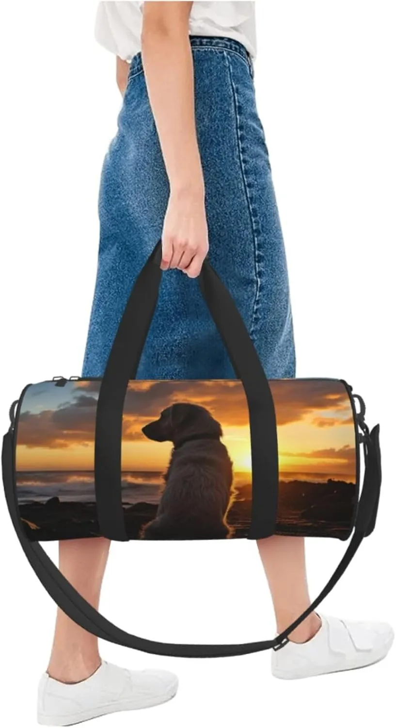 Travel Duffel Bag Dog And Sunset Weekender Overnight Bag For Men Women Large Capacity Sports Gym Bag Canvas Carry On Tote Bags For Travel Yoga
