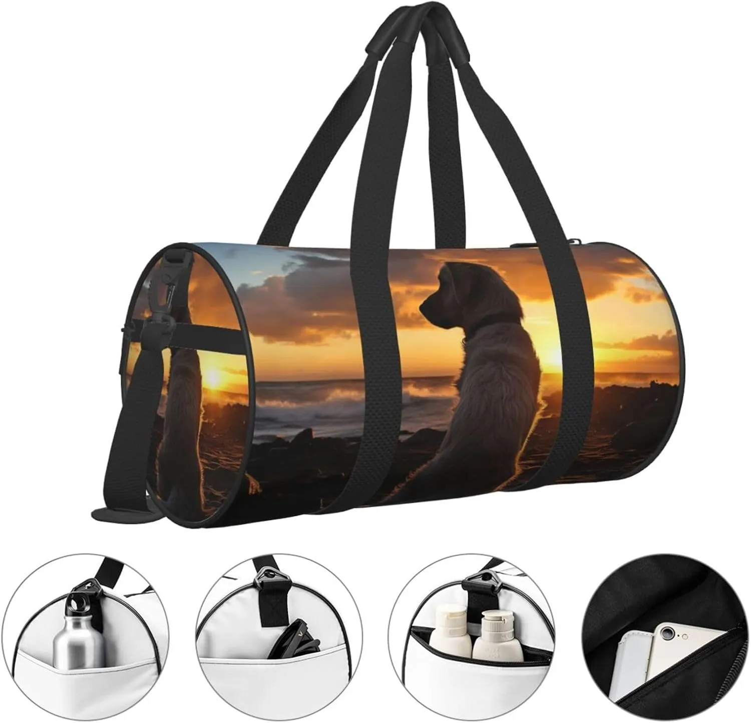 Travel Duffel Bag Dog And Sunset Weekender Overnight Bag For Men Women Large Capacity Sports Gym Bag Canvas Carry On Tote Bags For Travel Yoga