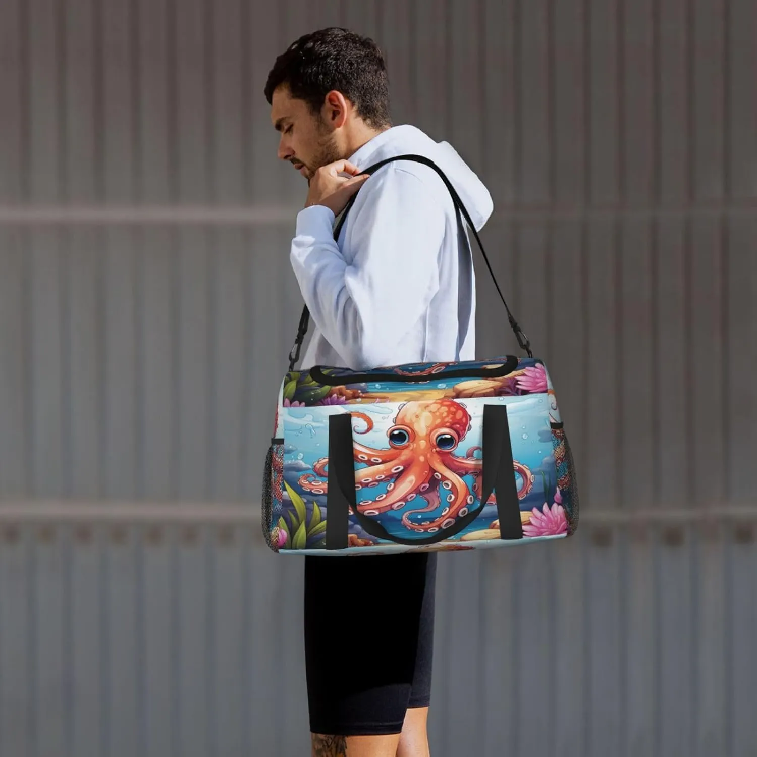 Travel Duffel Bag For Men Women, Cartoon Animal Red Octopus Carry On Sport Gym Bag With Shoulder Strap Lightweight Waterproof Weekender Bag Overnight Bag