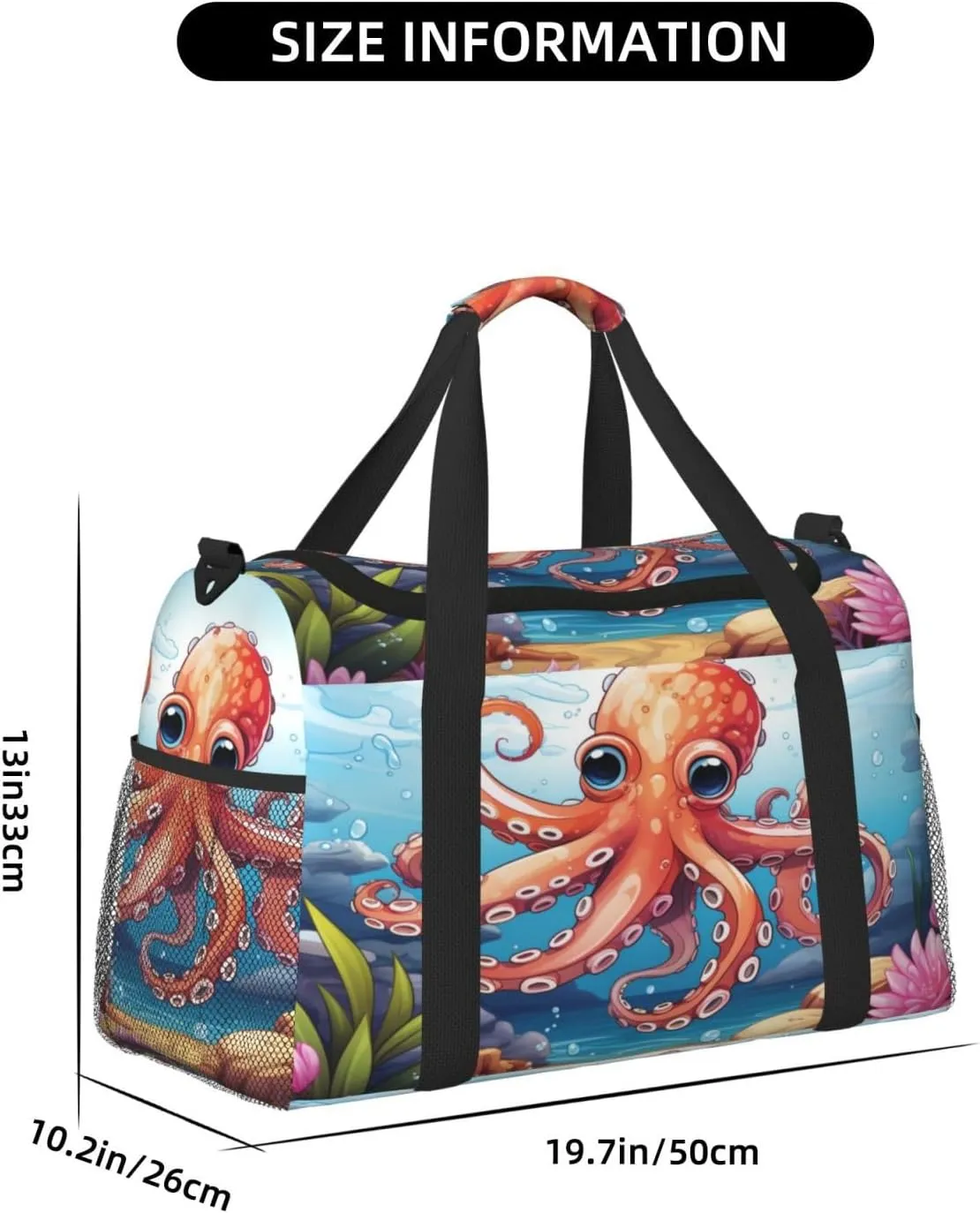 Travel Duffel Bag For Men Women, Cartoon Animal Red Octopus Carry On Sport Gym Bag With Shoulder Strap Lightweight Waterproof Weekender Bag Overnight Bag