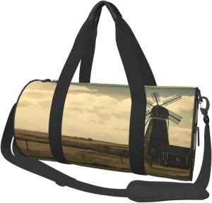 Travel Duffel Bag Vintage Black Windmill On The Prairie Weekender Overnight Bag For Men Women Large Capacity Sports Gym Bag Canvas Carry On Tote Bags For Travel Yoga