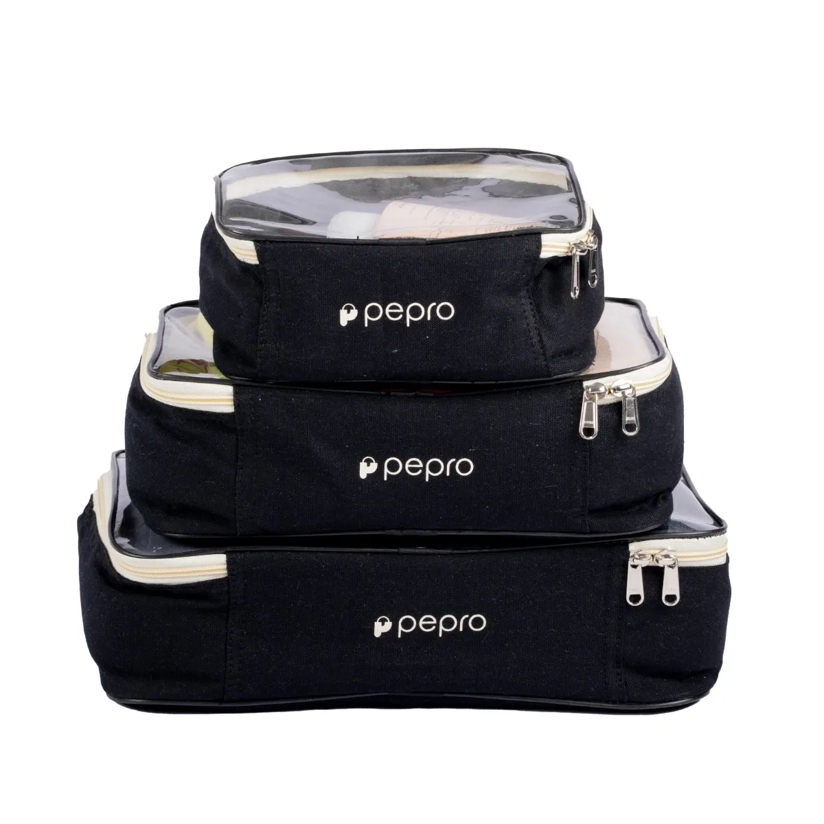 Travel Friendly Rectangular Pouch | Cotton Canvas | Hand-Crafted | Set Of 3