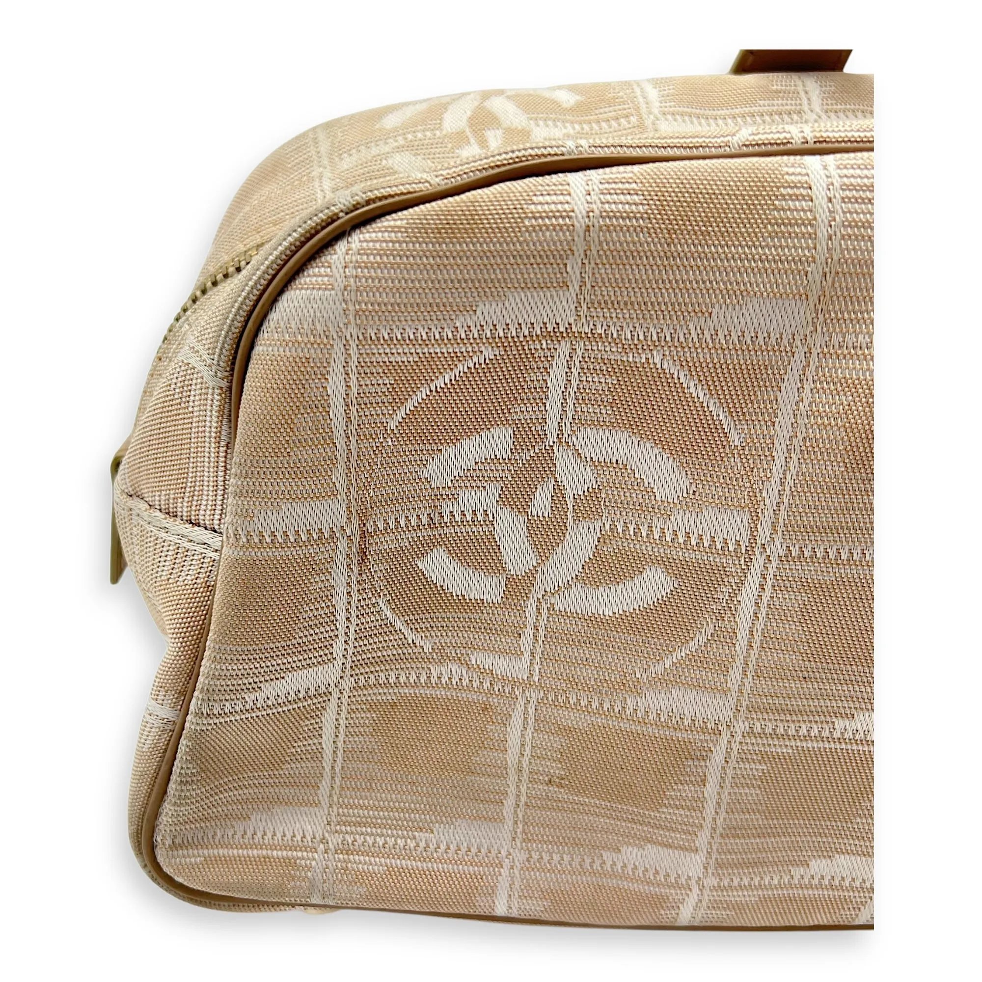 Travel Line Top Handle Bag Beige in Canvas, Gold hardware
