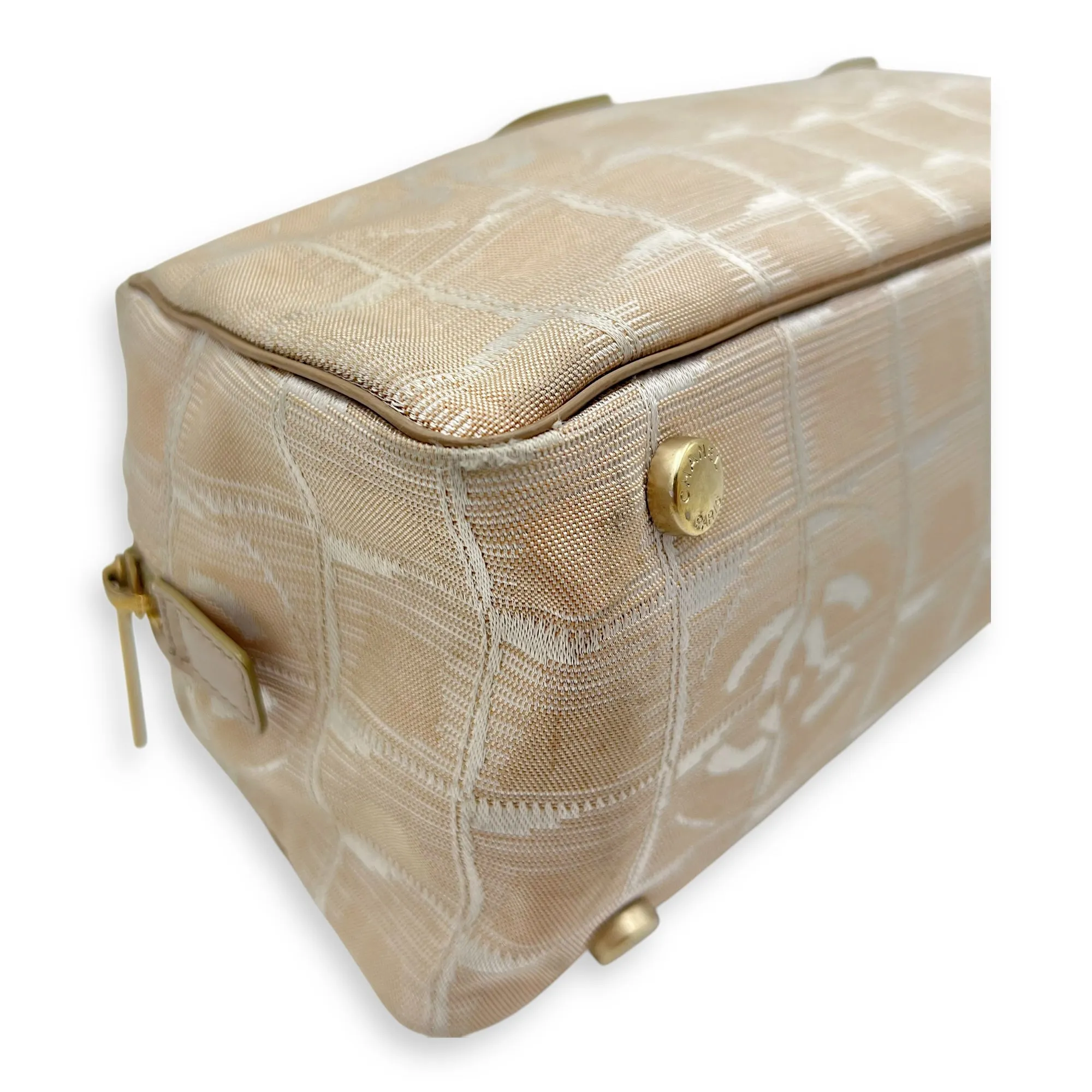 Travel Line Top Handle Bag Beige in Canvas, Gold hardware