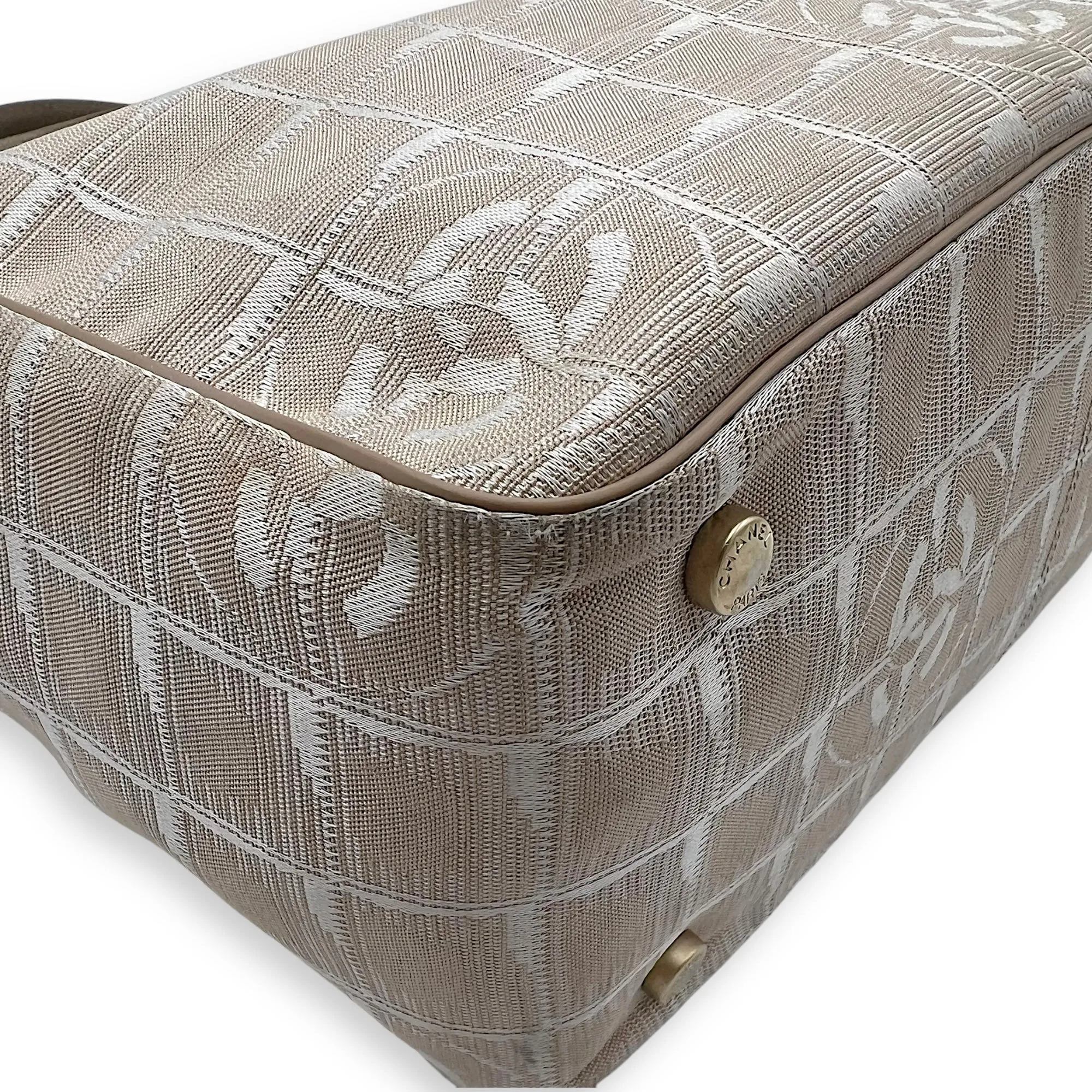 Travel Line Top Handle Bag Beige in Canvas, Gold hardware