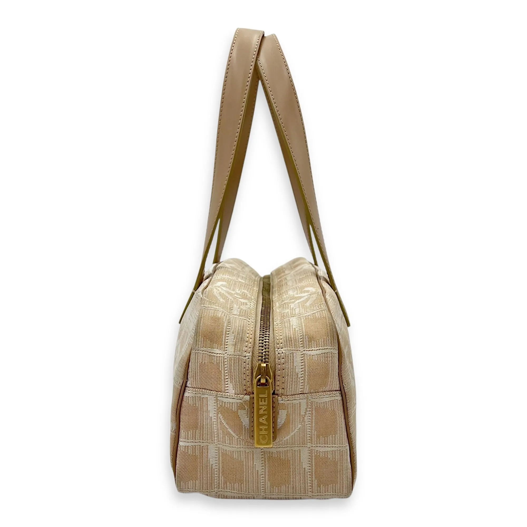 Travel Line Top Handle Bag Beige in Canvas, Gold hardware