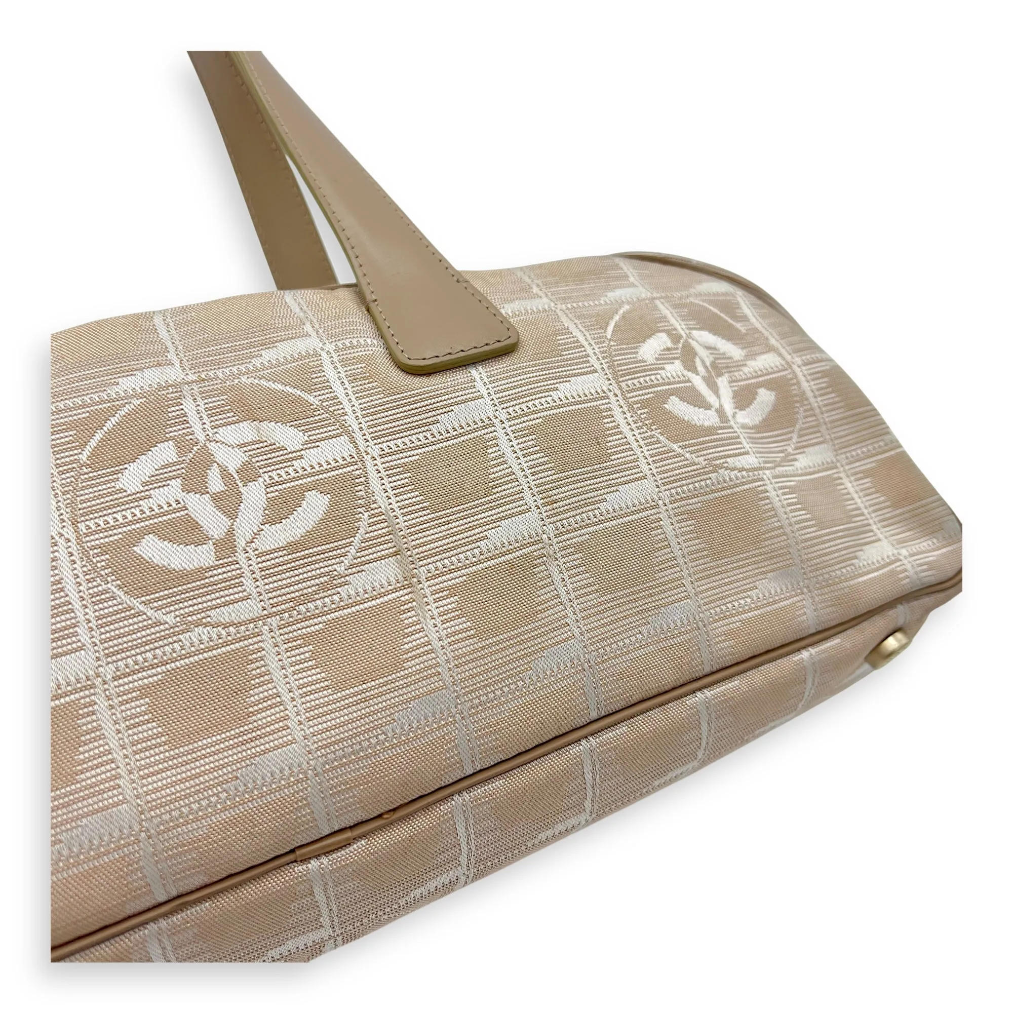 Travel Line Top Handle Bag Beige in Canvas, Gold hardware