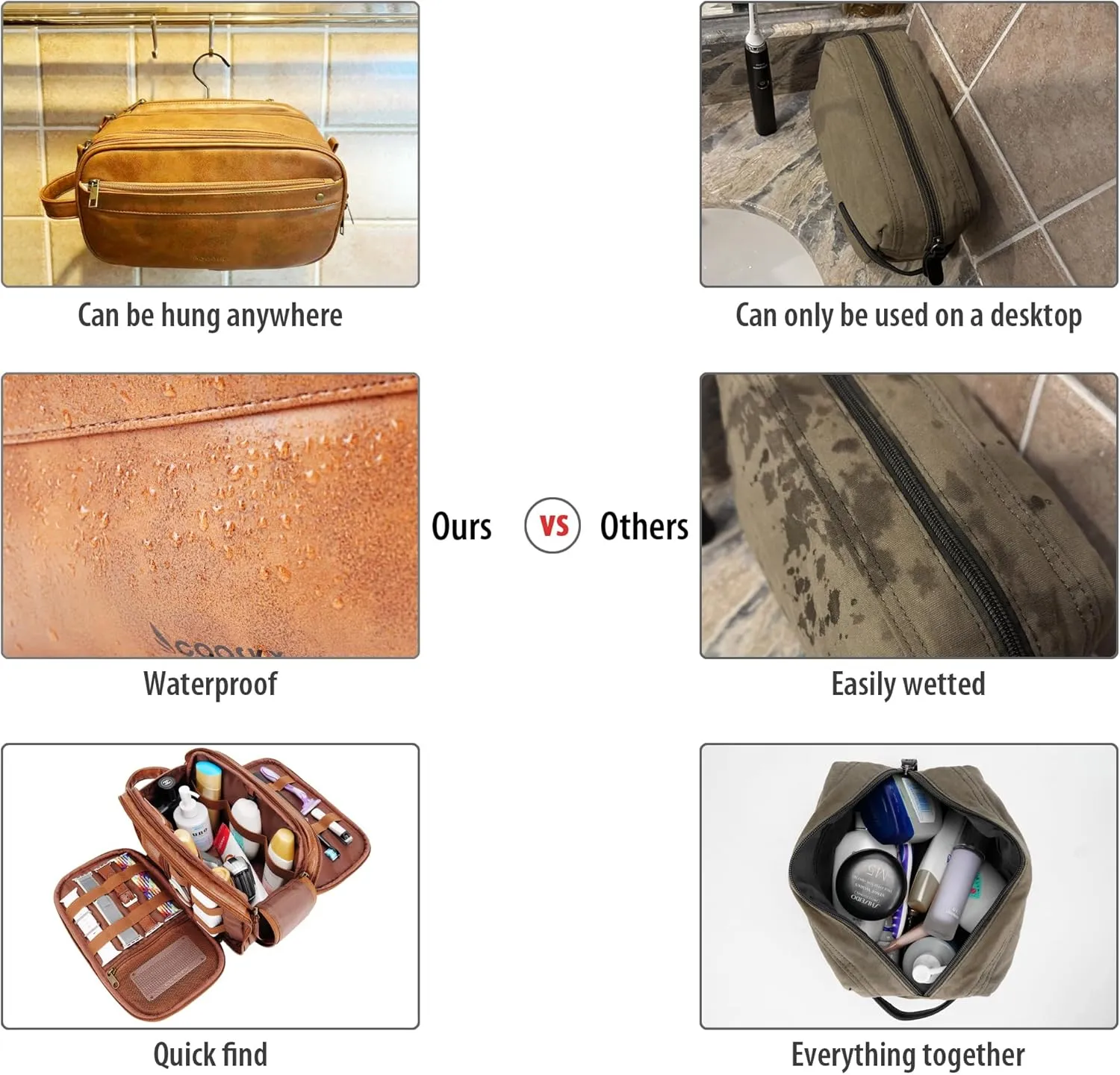 Travel Toiletry Bag for Men, Large Hanging Toiletries Organizer Bags for Women, Cruise Ship Essentials, Water-resistant Shaving Case, PU Leather Makeup Accessories, Cosmetic Dopp Kit, Black