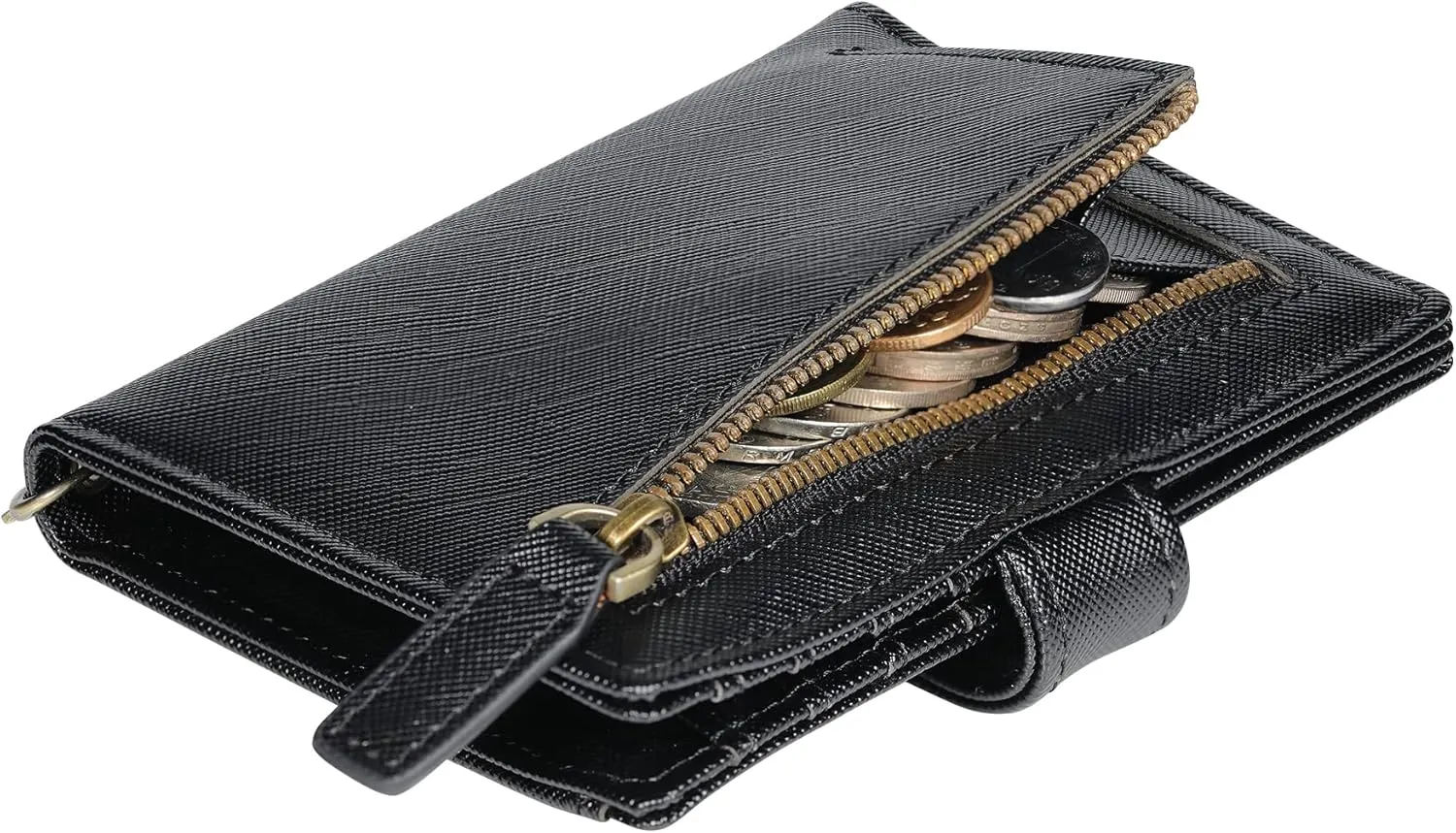 Travelambo Small Womens Wallet with 2 ID Windows, RFID Blocking Bifold Leather Card Holder Purse with Zipper Coin Pocket