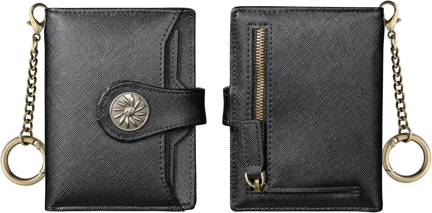 Travelambo Small Womens Wallet with 2 ID Windows, RFID Blocking Bifold Leather Card Holder Purse with Zipper Coin Pocket
