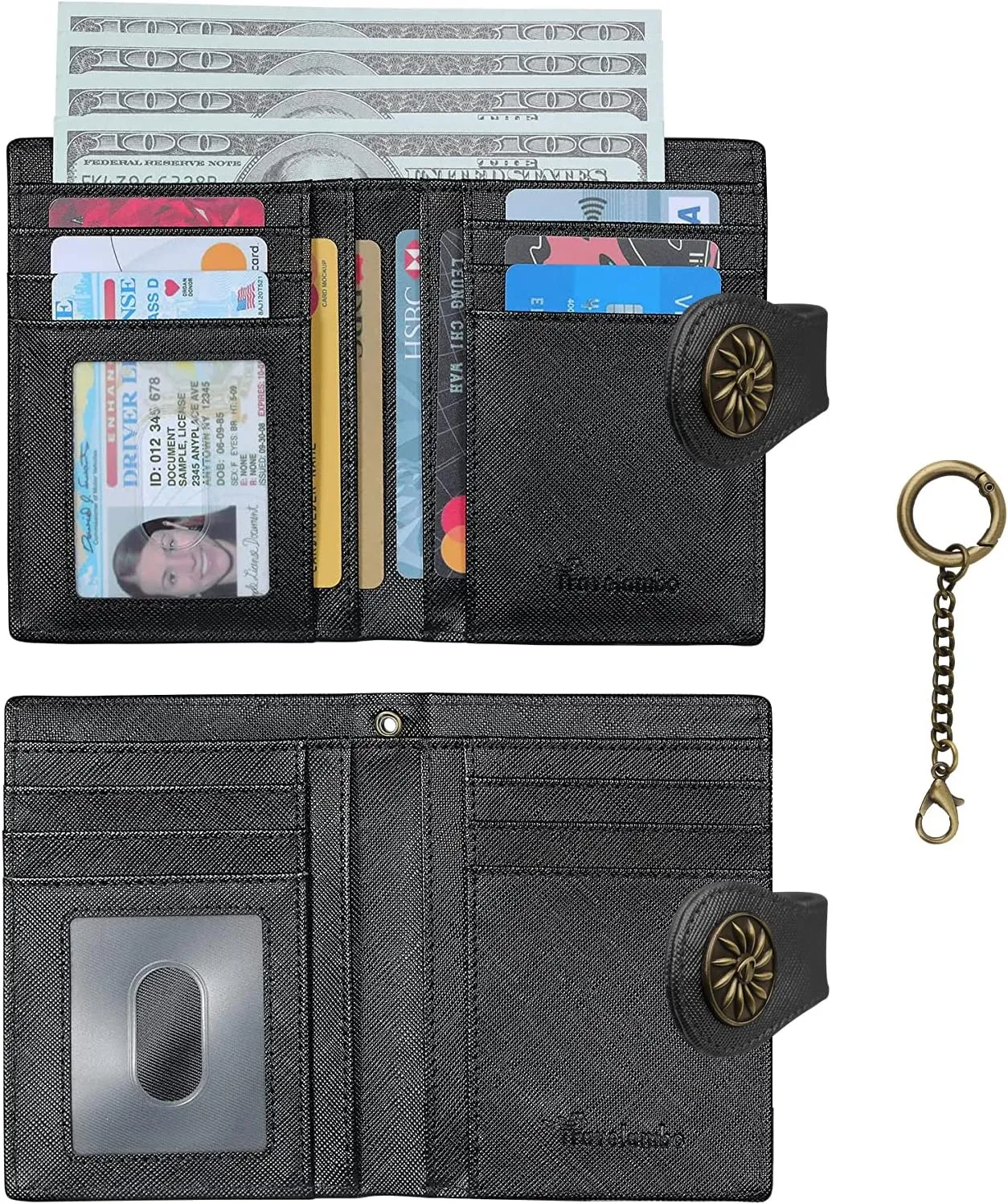 Travelambo Small Womens Wallet with 2 ID Windows, RFID Blocking Bifold Leather Card Holder Purse with Zipper Coin Pocket