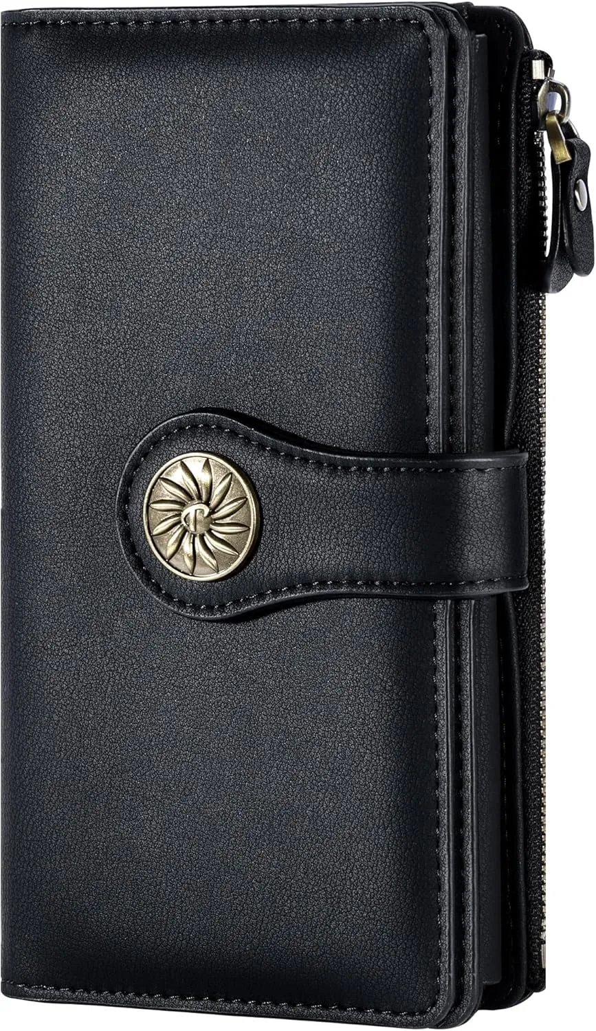 Travelambo Women's Wallet RFID Blocking Trifold Clutch Large Capacity Credit Card Holder Travel Purse