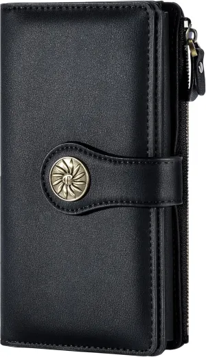 Travelambo Women's Wallet RFID Blocking Trifold Clutch Large Capacity Credit Card Holder Travel Purse