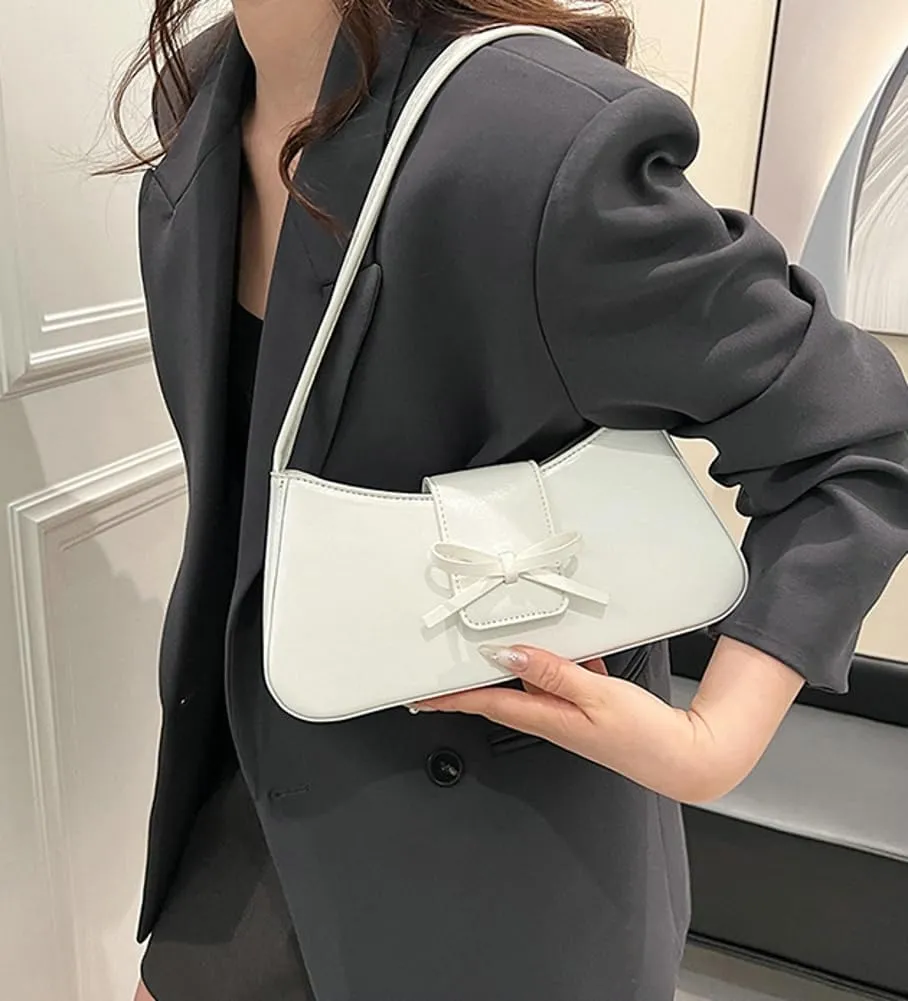 Trendy Shoulder Bag for Women Crescent Hobo Handbags Small Y2K Purses Patent Leather Clutch Bag Cute Bow Purse 2025