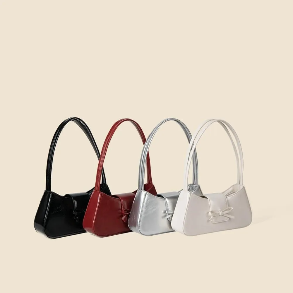Trendy Shoulder Bag for Women Crescent Hobo Handbags Small Y2K Purses Patent Leather Clutch Bag Cute Bow Purse 2025