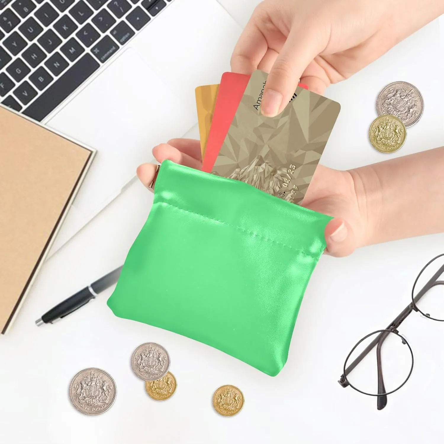 Turquoise Green Women Cute Coin Purse Leather Colorful Squeeze Change Holder Card Pouch