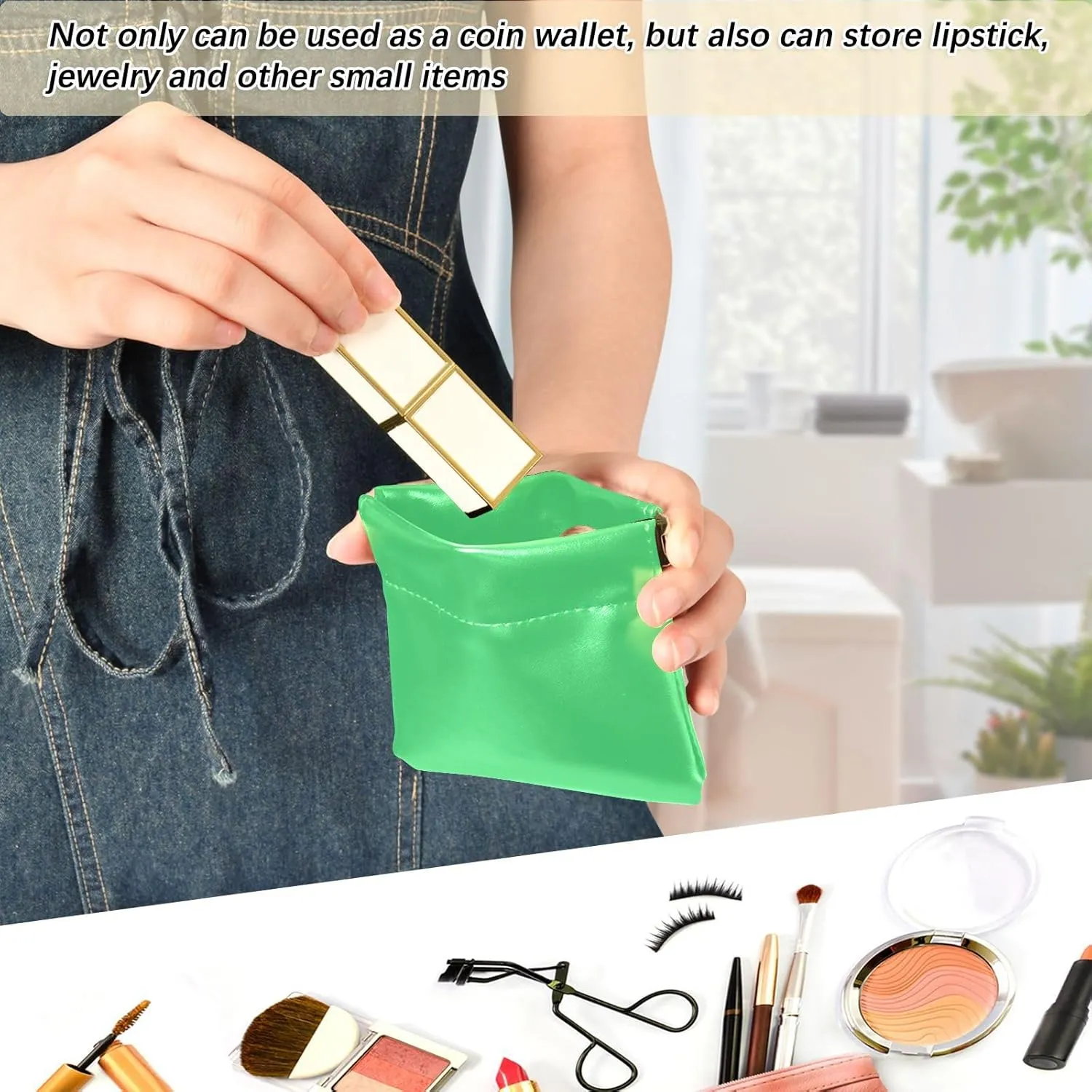 Turquoise Green Women Cute Coin Purse Leather Colorful Squeeze Change Holder Card Pouch