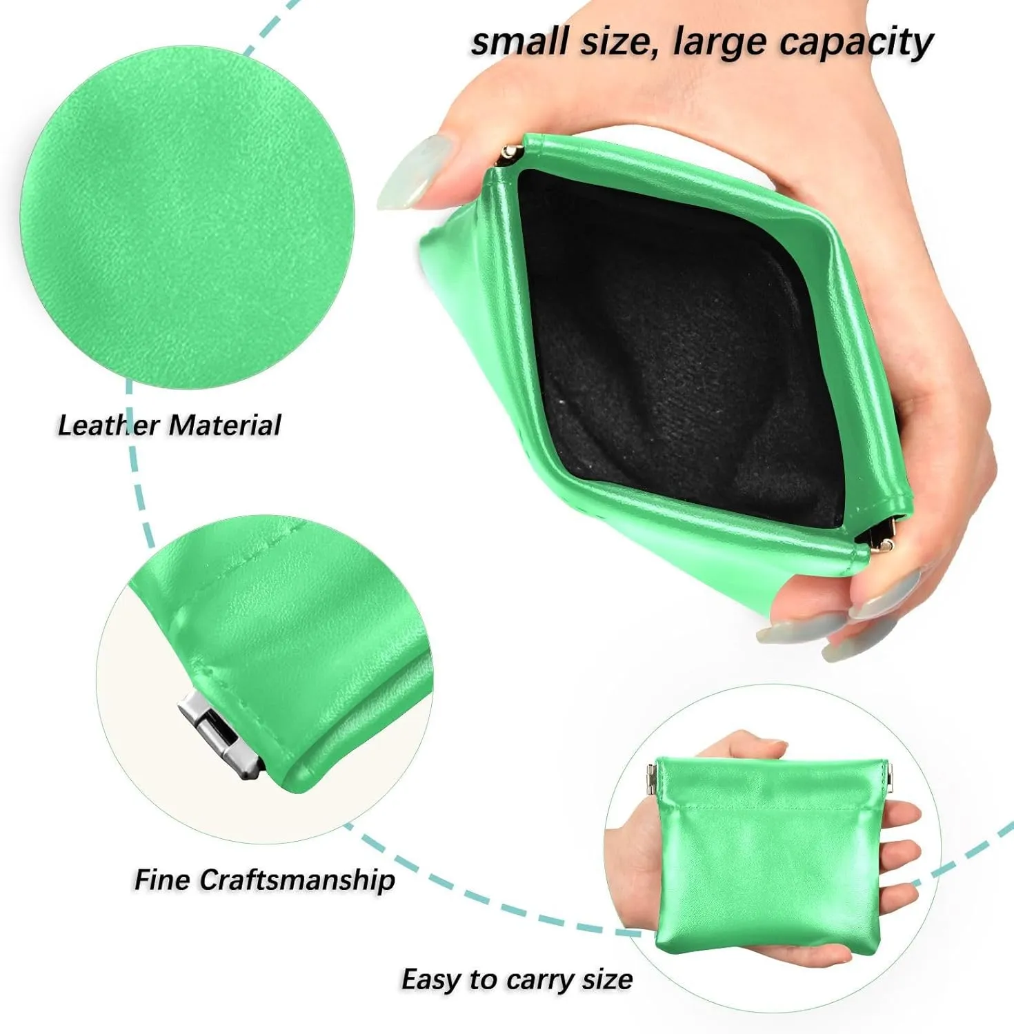 Turquoise Green Women Cute Coin Purse Leather Colorful Squeeze Change Holder Card Pouch
