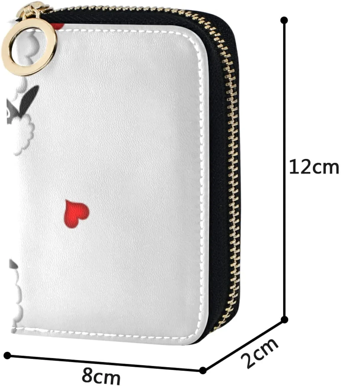 Two sheep Little Lambs Hanging on Washing Line with Red HeartsGrey Credit Card Coin wallet, RFID Blocking Compact Women Leather Card Holder, Key Change Organizer, Zipper Purse Clutch Pouch