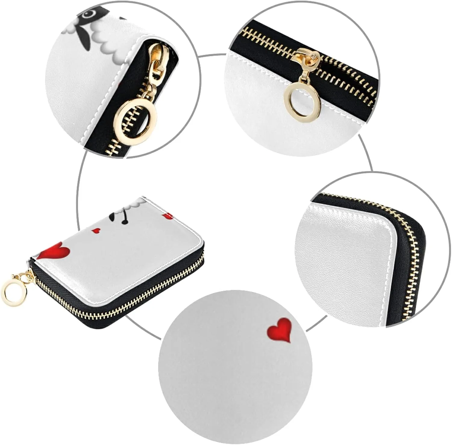 Two sheep Little Lambs Hanging on Washing Line with Red HeartsGrey Credit Card Coin wallet, RFID Blocking Compact Women Leather Card Holder, Key Change Organizer, Zipper Purse Clutch Pouch