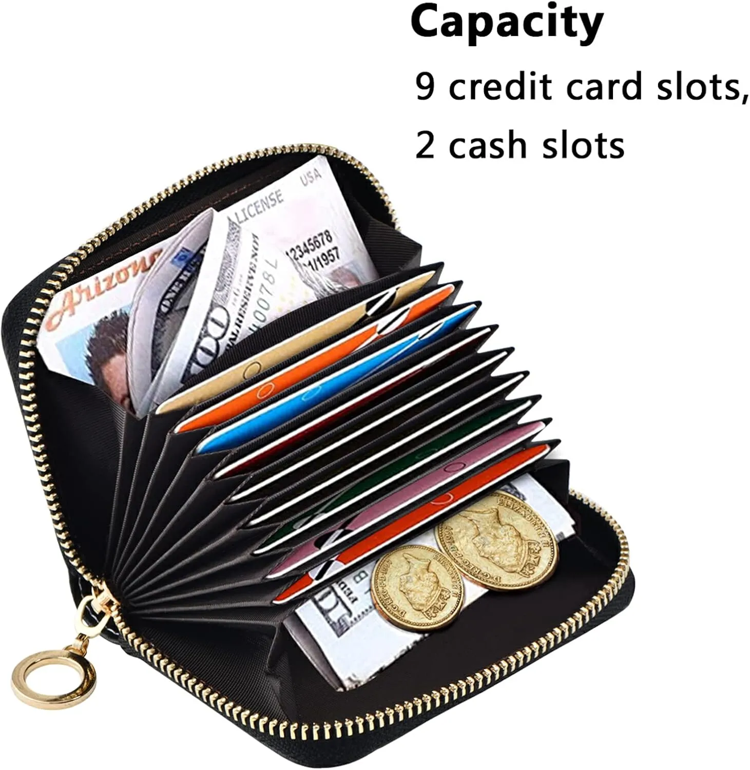 Two sheep Little Lambs Hanging on Washing Line with Red HeartsGrey Credit Card Coin wallet, RFID Blocking Compact Women Leather Card Holder, Key Change Organizer, Zipper Purse Clutch Pouch