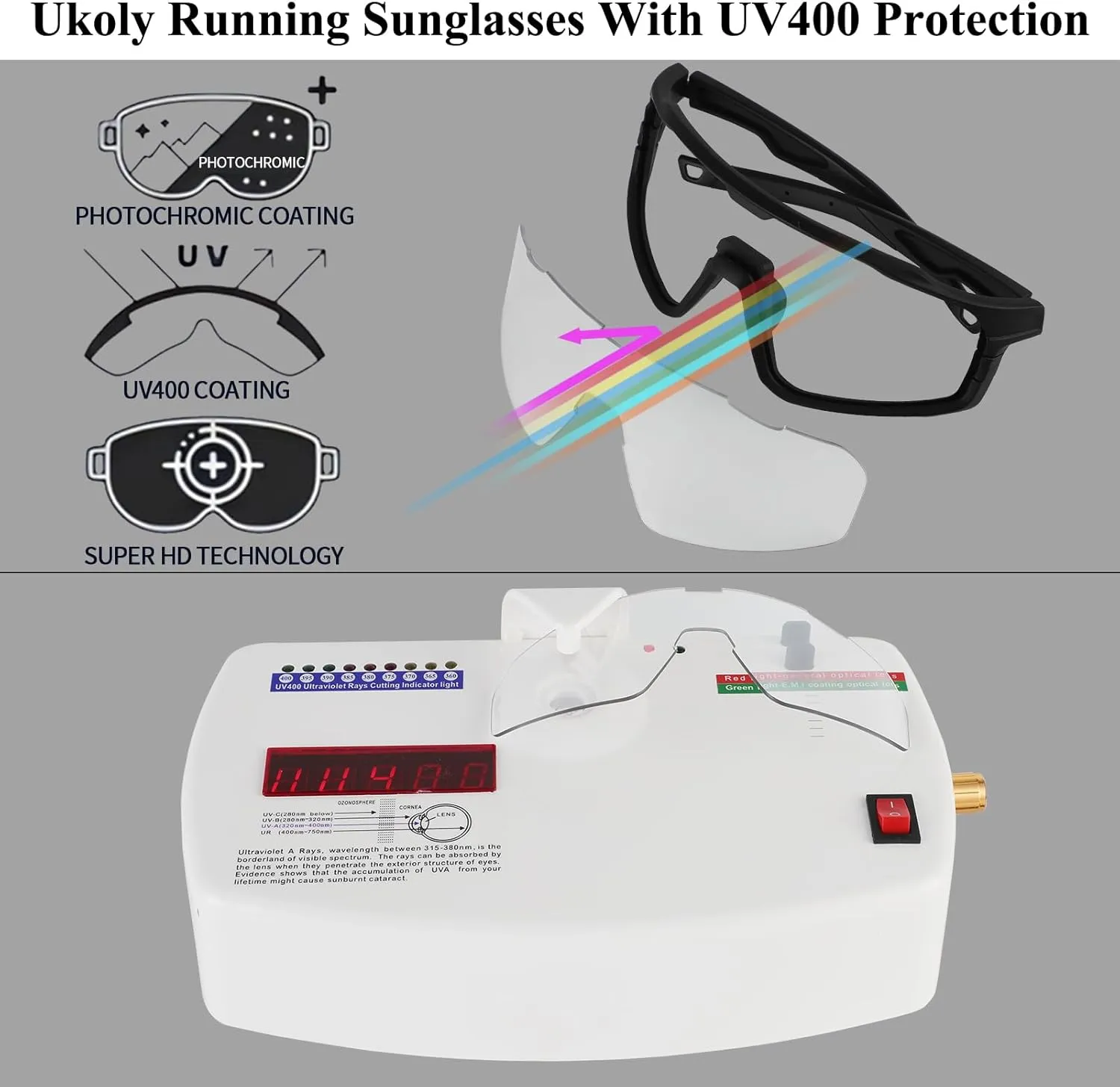 Ukoly Photochromic Cycling Glasses For Men Women, Sports Sunglasses For Baseball Running Cycling HD Lens UV400 Protection 628