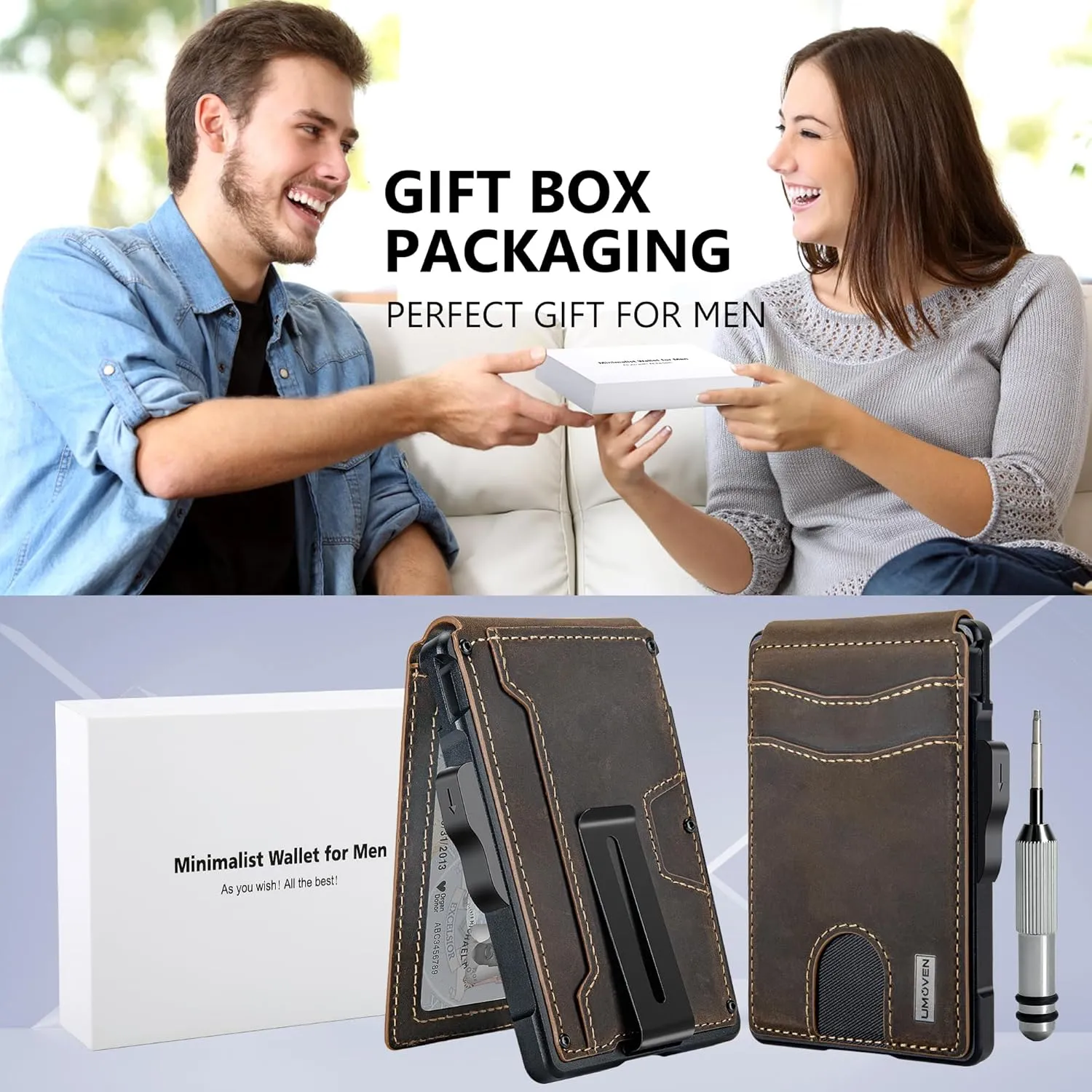 umoven Wallet for Men - with Money Clip Slim Leather Slots Credit Card Holder RFID Blocking Bifold Minimalist Wallet (Crazy Horse-Coffee Brown)