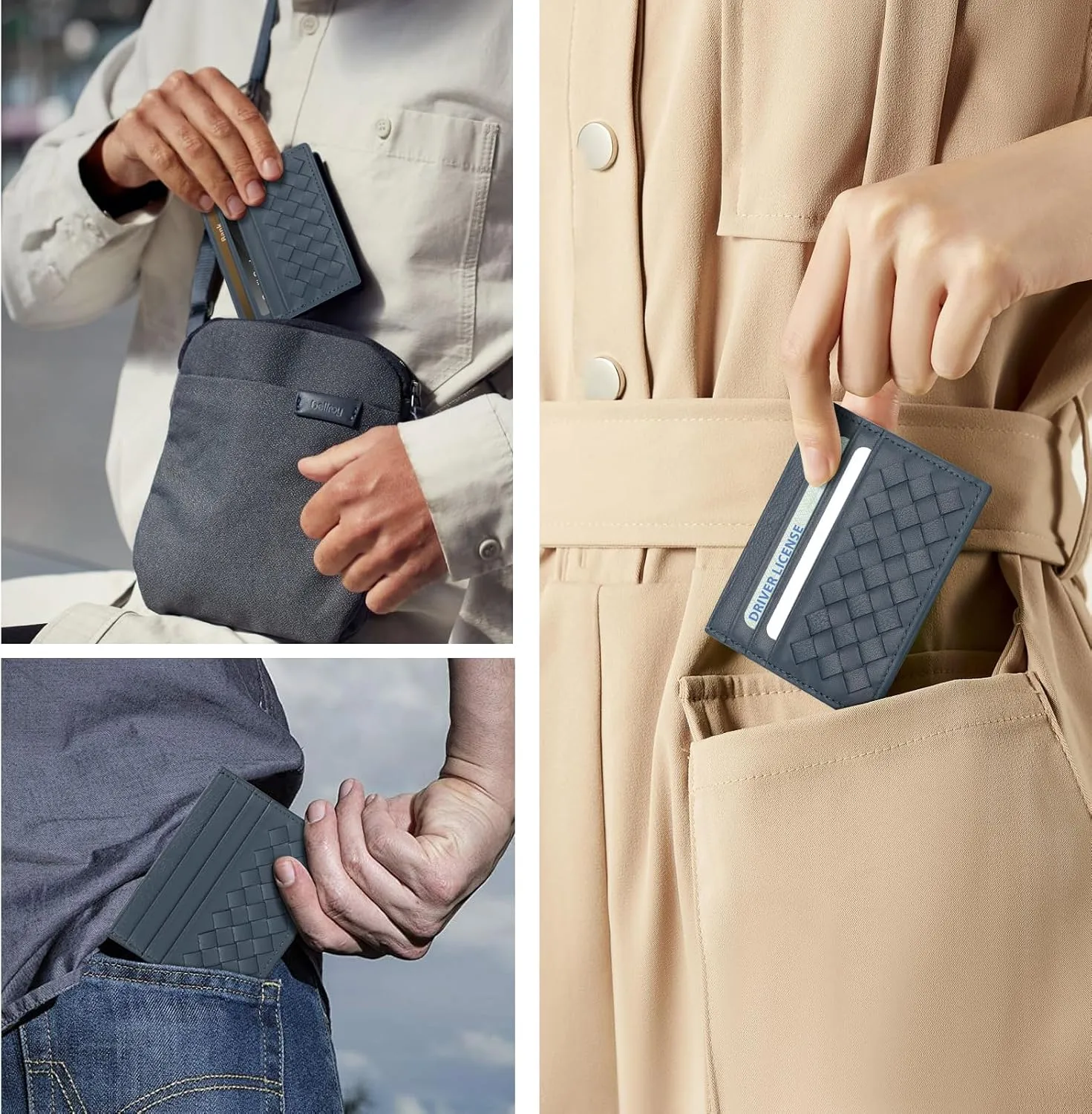 Unaone Slim Minimalist Wallet - Credit Card Holder, Leather Front Pocket Wallet Card Case for Men & Women, Blue
