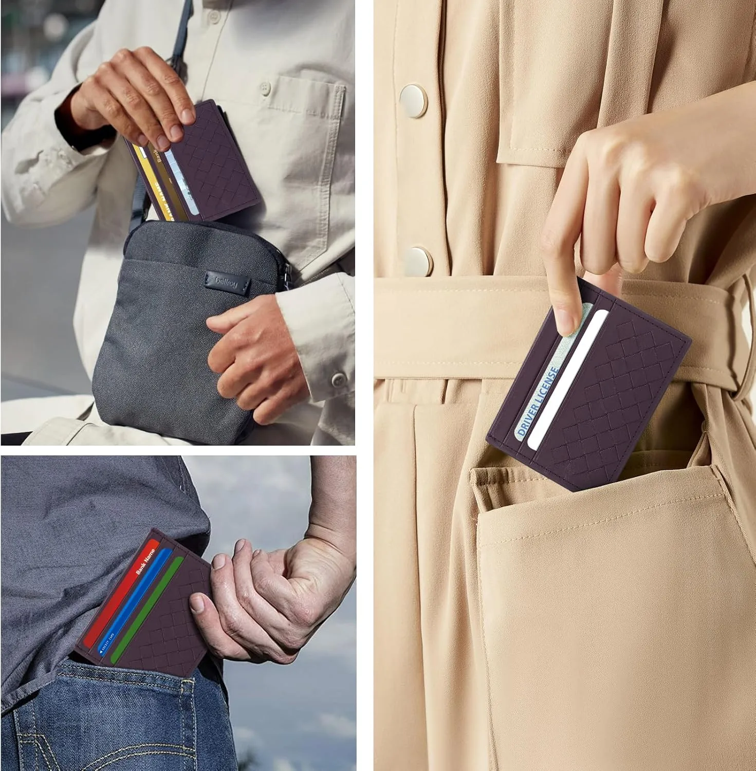 Unaone Slim Minimalist Wallet - Credit Card Holder, Leather Front Pocket Wallet Card Case for Men & Women, Purple